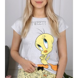 Zwariowane Melodie Tweety szaro-żółta piżama dziewczęca na krótki rękaw, letnia piżama