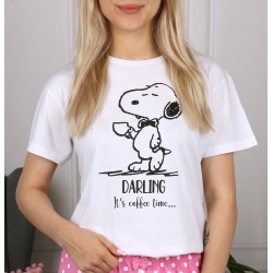 Snoopy Fistaszki Biało-różowa piżama dziewczęca, piżama na krótki rękaw