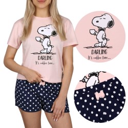 Snoopy Fistaszki Różowo-granatowa piżama dziewczęca, piżama na krótki rękaw