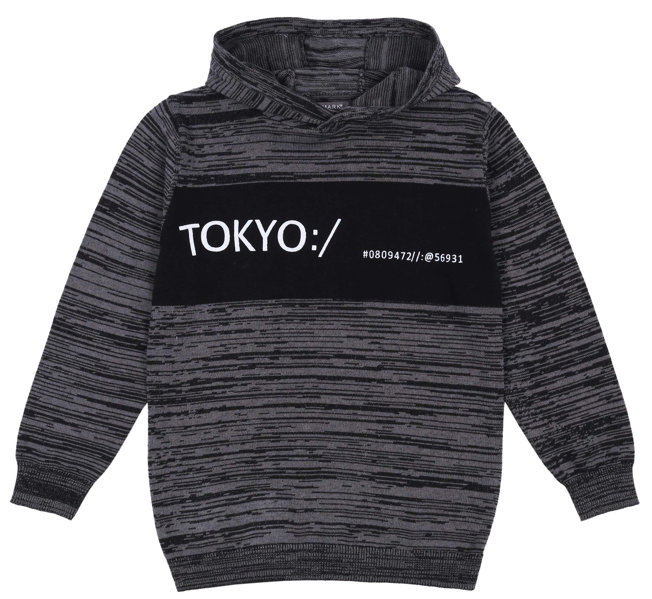 Melanżony sweterek z kapturem