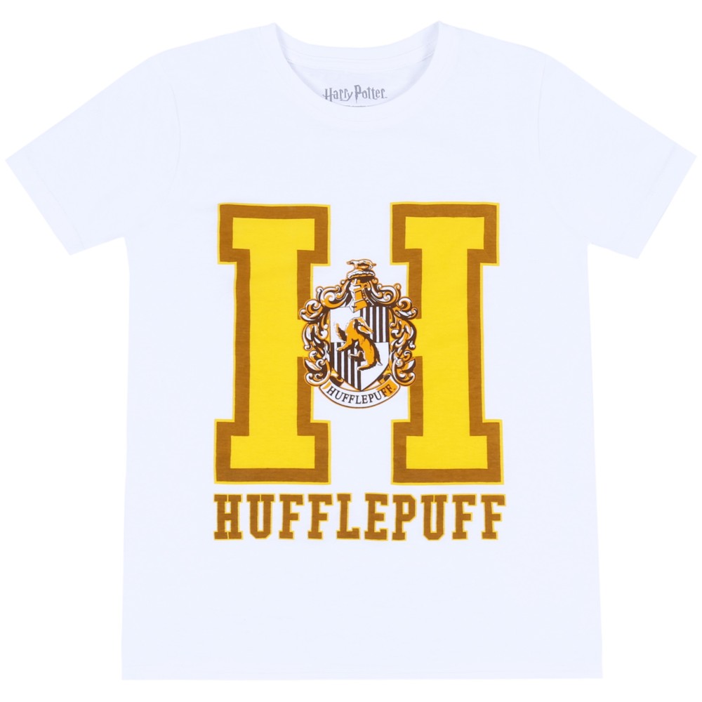 Biała koszulka, t-shirt z żółtym nadrukiem Hufflepuff HARRY POTTER