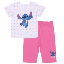 Disney Stitch Biało-różowy, bawełniany komplet niemowlęcy w kropki, koszulka+ spodenki