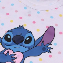 Disney Stitch Biało-różowy, bawełniany komplet niemowlęcy w kropki, koszulka+ spodenki