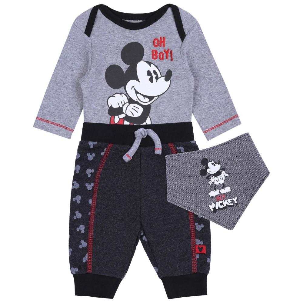 Ciemnoszare body + spodnie + śliniak Myszka Mickey Disney