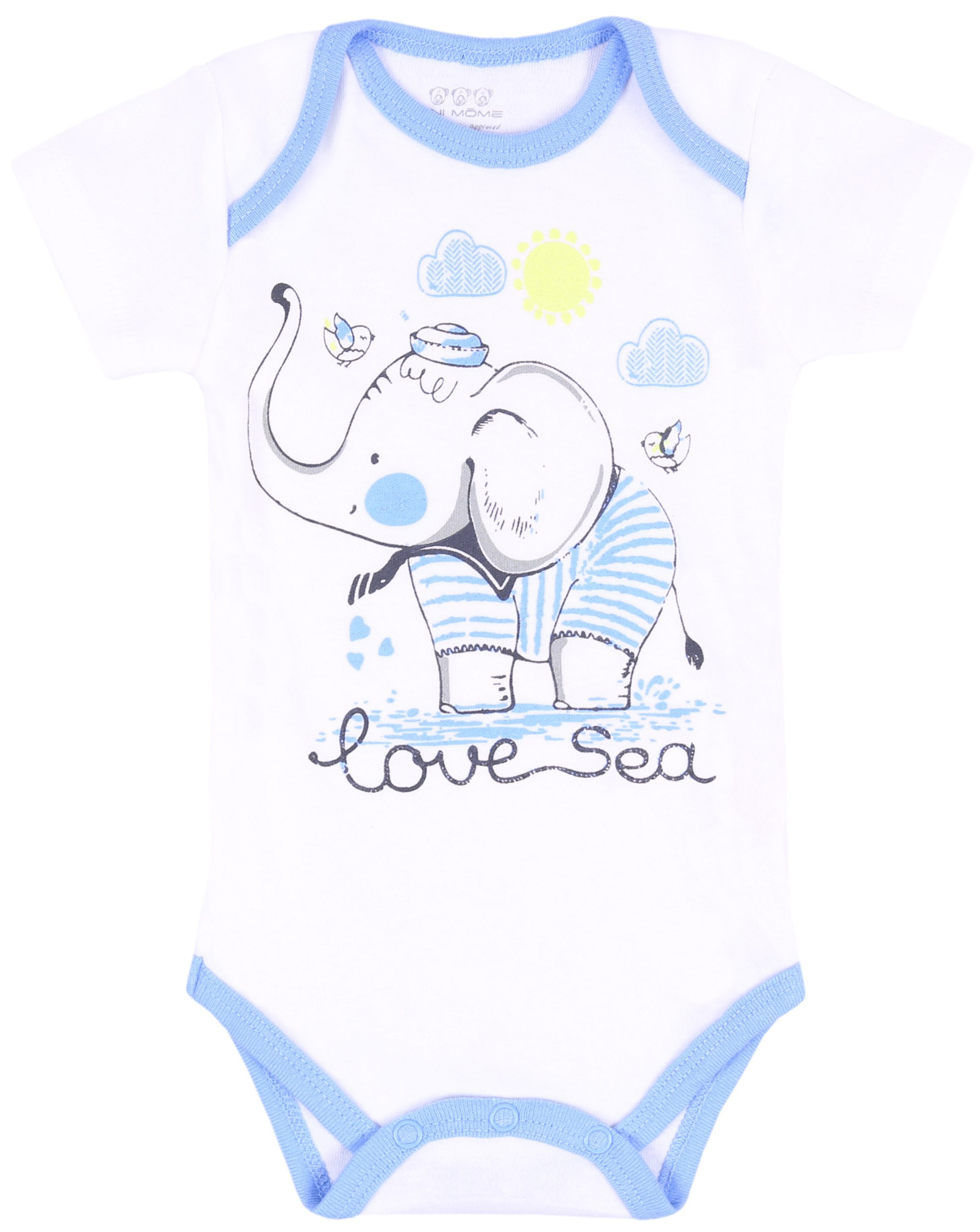 Biało-niebieskie body, słonik