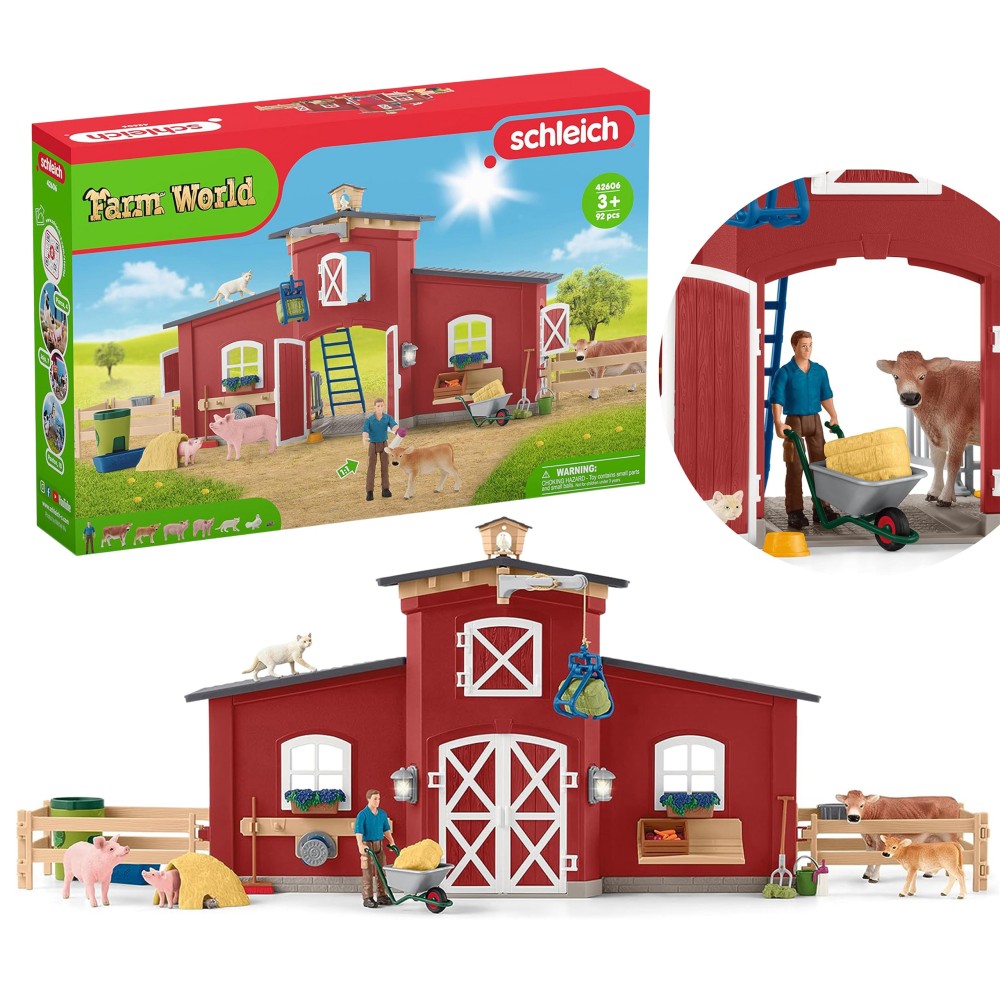 Schleich Farm World - Duża stodoła ze zwierzętami i akcesoriami, zestaw figurek 3+