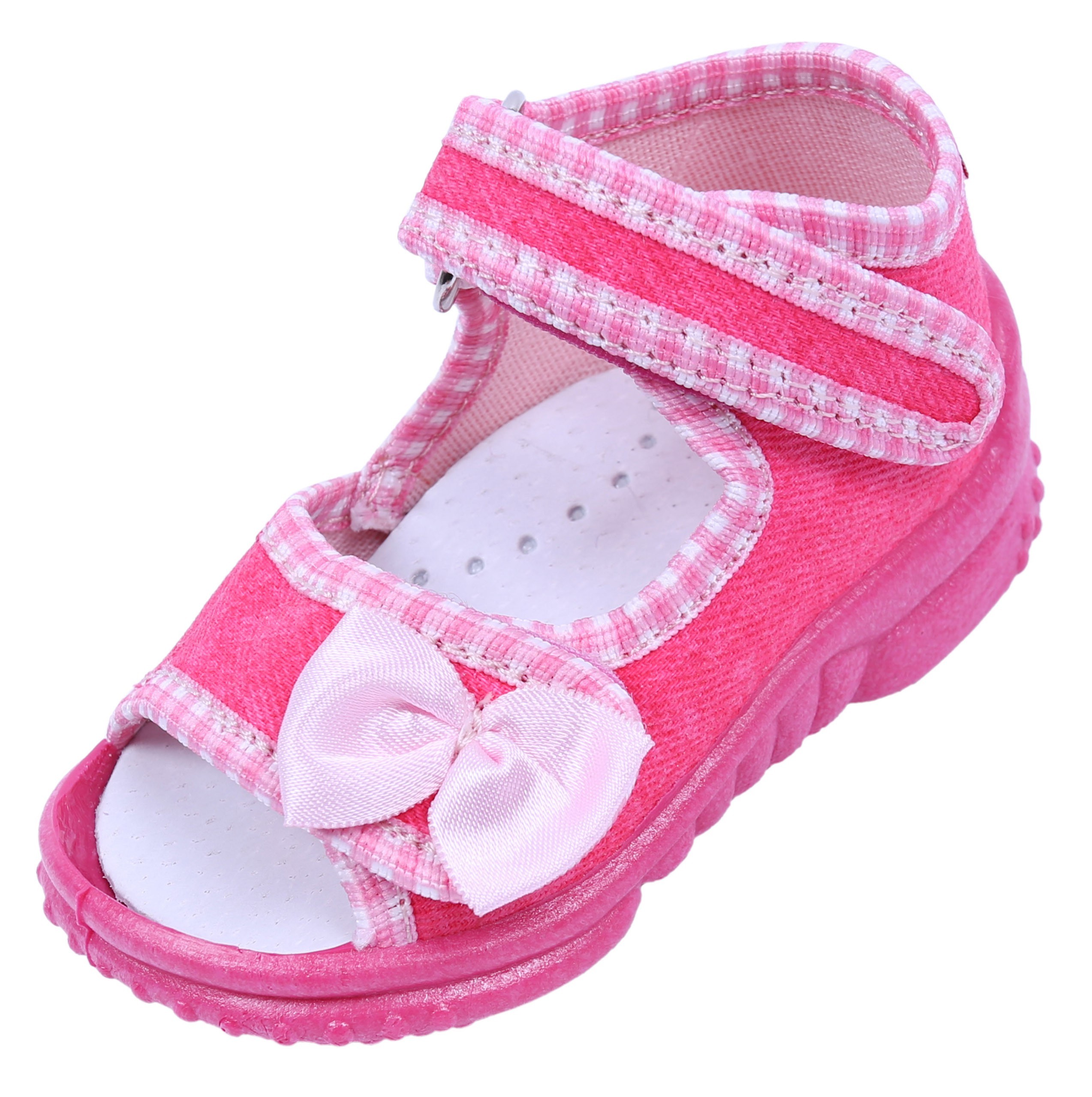 Różowe sandałki na rzepy, z...