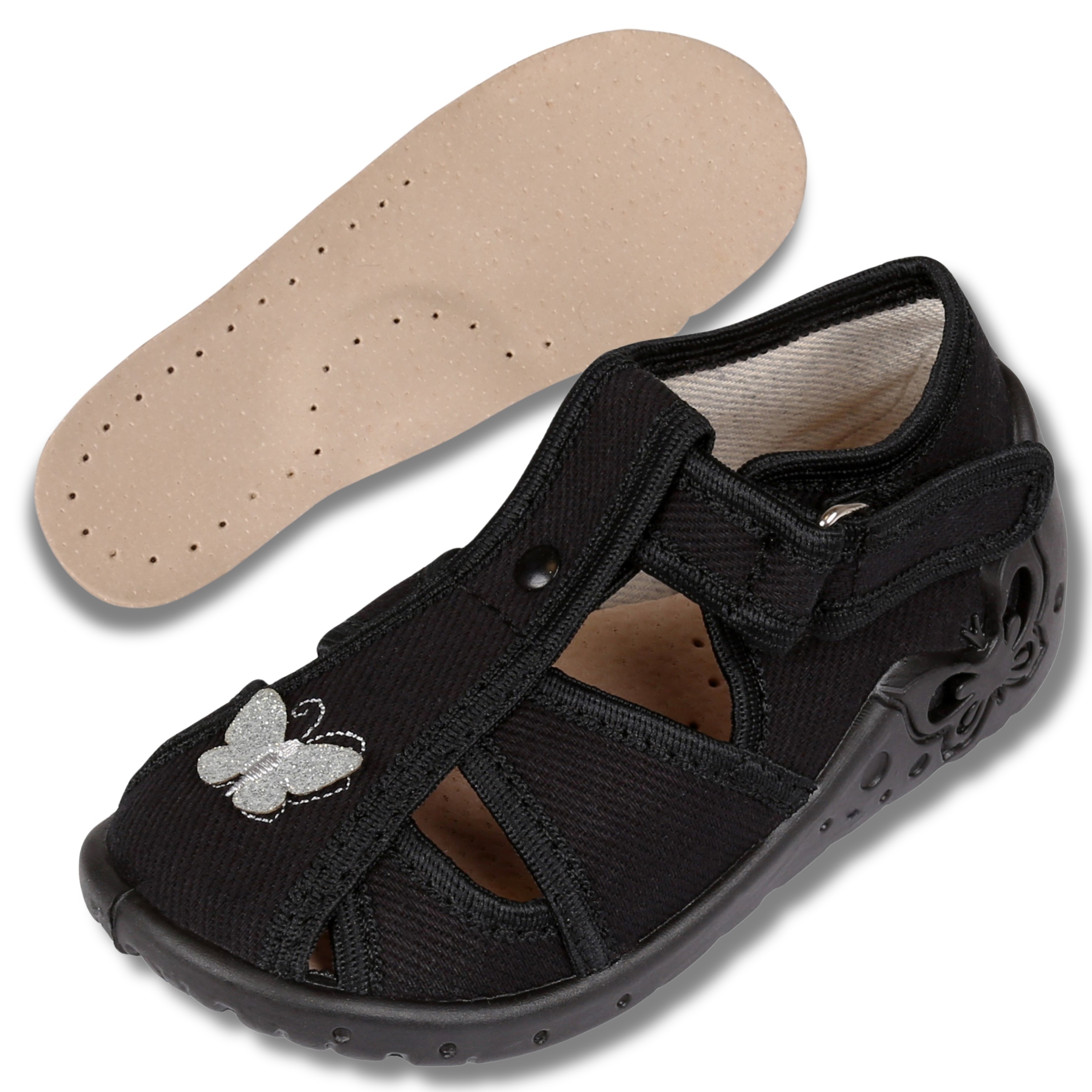 Czarne kapcie dziecięce ze...