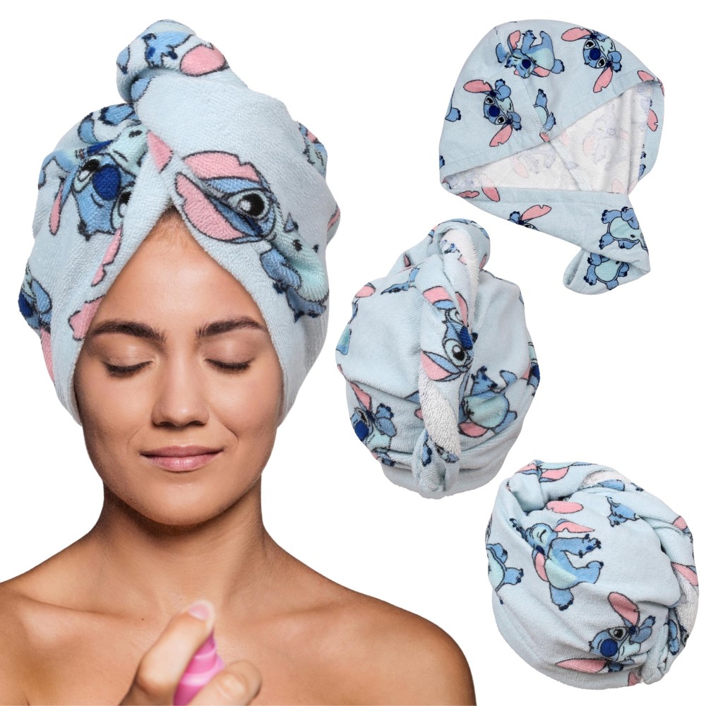 Stitch Disney Bawełniany turban, ręcznik do włosów niebieski