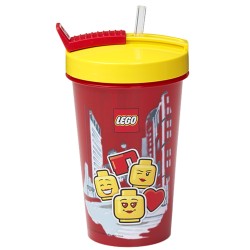 Czerwono-żółty kubek ze słomką Girl LEGO 500ml.