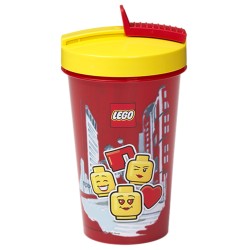 Czerwono-żółty kubek ze słomką Girl LEGO 500ml.