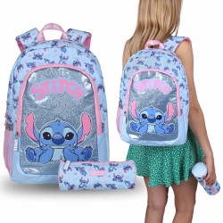 DISNEY Stitch Niebieski plecak dla dziewczynki, plecak szkolny + piórnik tuba 41x29x12 cm