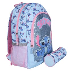 DISNEY Stitch Niebieski plecak dla dziewczynki, plecak szkolny + piórnik tuba 41x29x12 cm