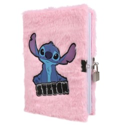 DISNEY Stitch Różowy, pluszowy notes/pamiętnik z kłódką w linie A5