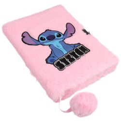 DISNEY Stitch Różowy, pluszowy notes/pamiętnik z kłódką w linie A5