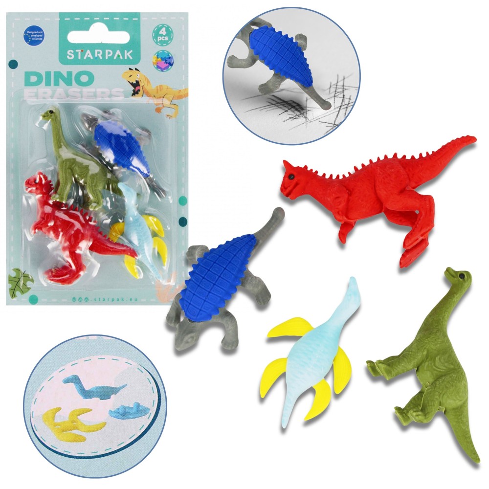 4x Gumka do mazania, dinozaury 3D