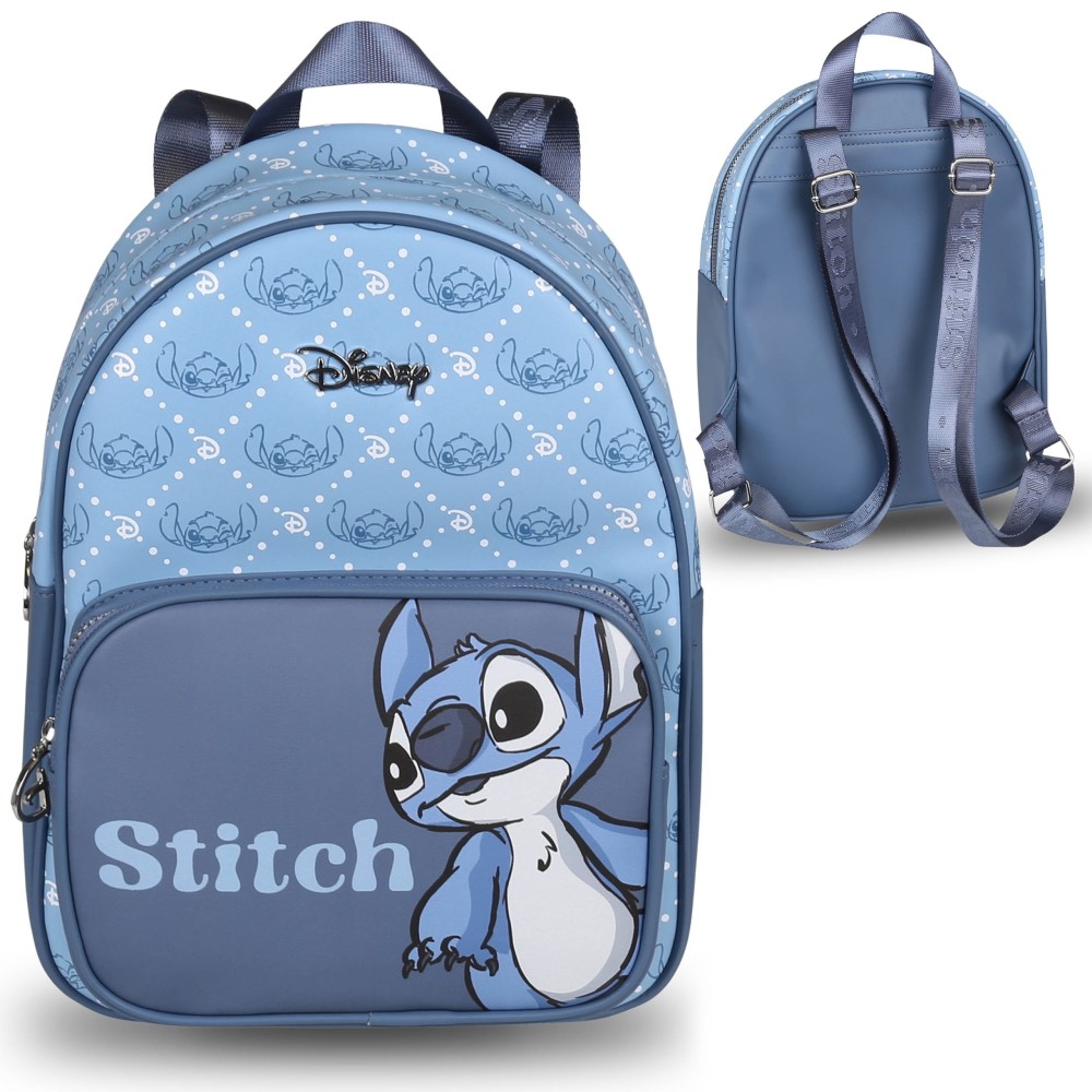 Stitch Disney Niebieski, mały plecak, skórzany plecak 33x11x25cm