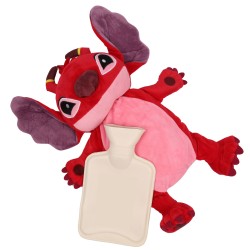 Leroy i Stitch Czerwony termofor z miękką poszewką, pluszowy, naturalny kauczuk 750 ml