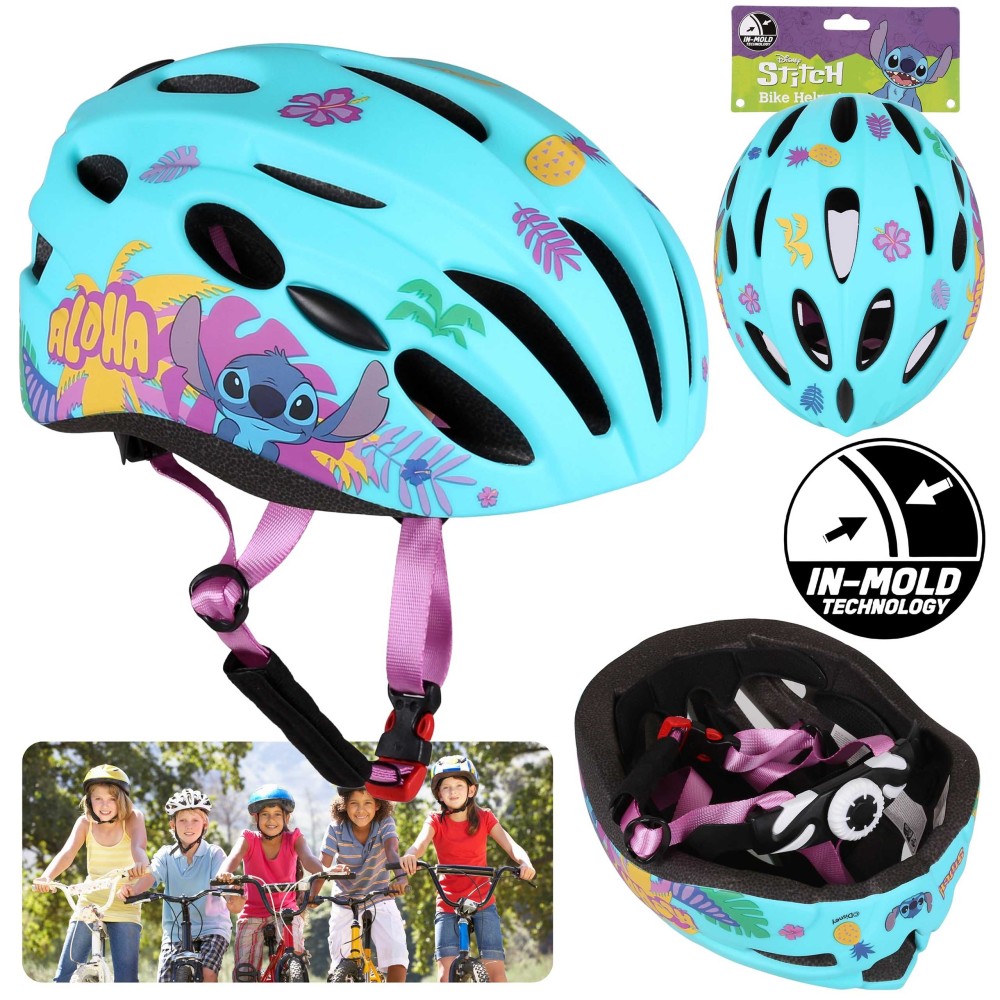 DISNEY Stitch Turkusowy kask rowerowy IN-MOLD dla dzieci, dziewczęcy, regulowany 52-56 cm