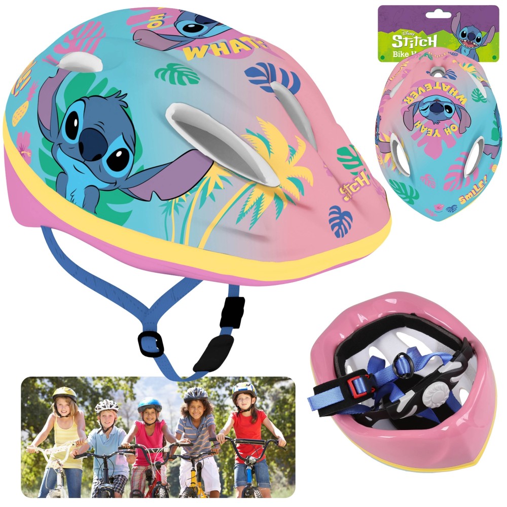 DISNEY Stitch Kolorowy kask rowerowy dla dzieci, dziewczęcy, regulowany 52-56 cm