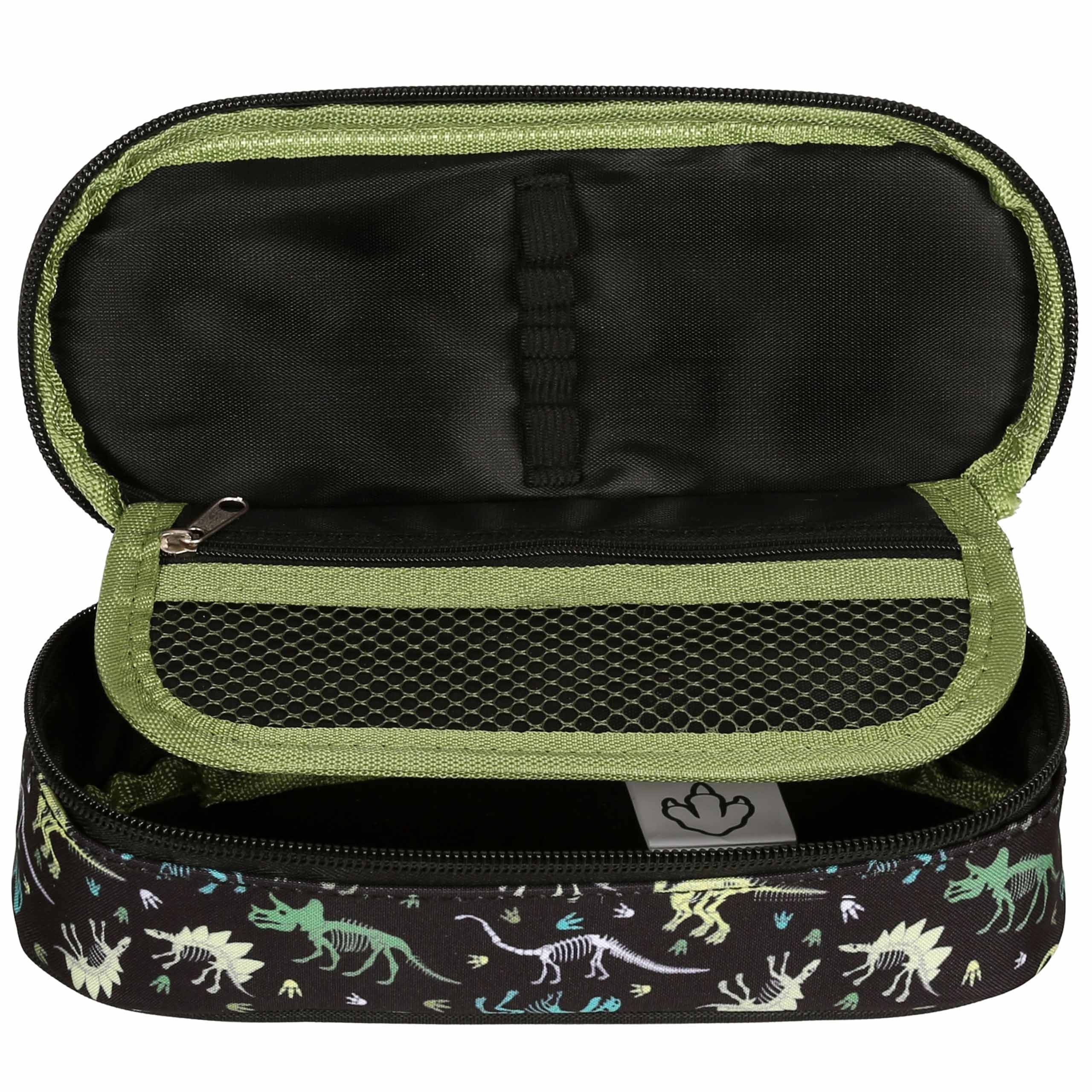 DINOZAURY Czarny, KOMOROWY piórnik szkolny dla chłopca, saszetka NA PRZYBORY do szkoły  5x21x9cm