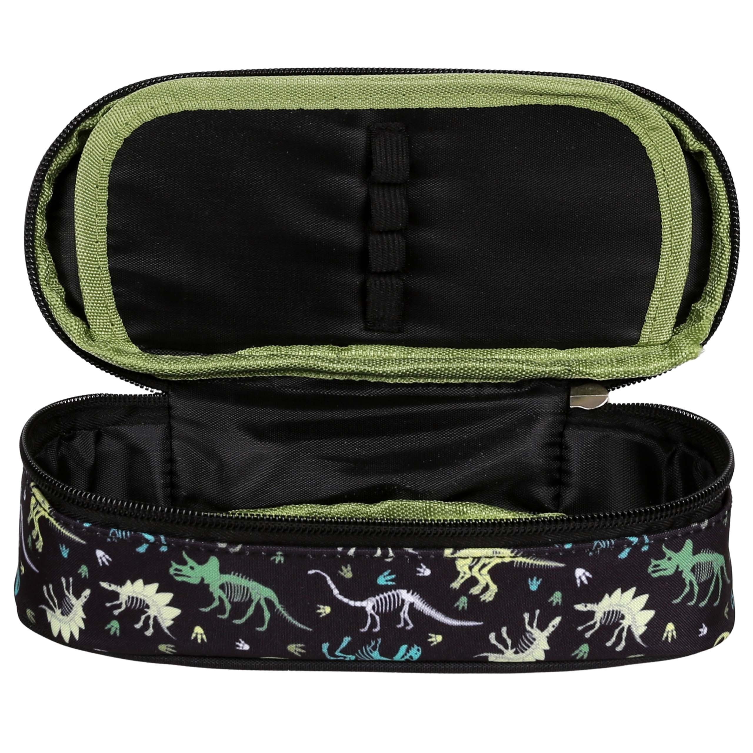 DINOZAURY Czarny, KOMOROWY piórnik szkolny dla chłopca, saszetka NA PRZYBORY do szkoły  5x21x9cm