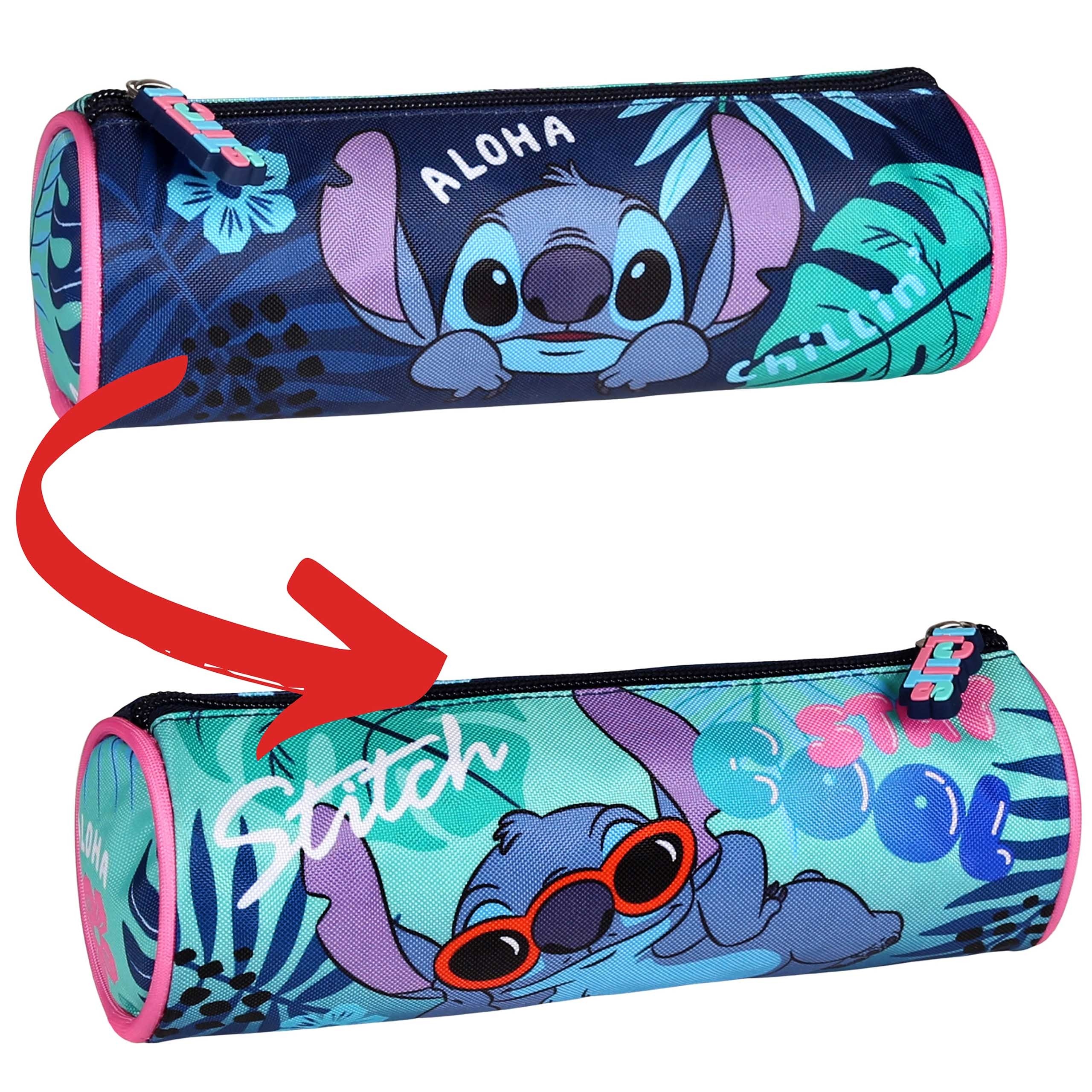 DISNEY Stitch ALOHA Niebieski piórnik szkolny dla dziewczynki, TUBA, saszetka na przybory szkolne 22x8x8cm