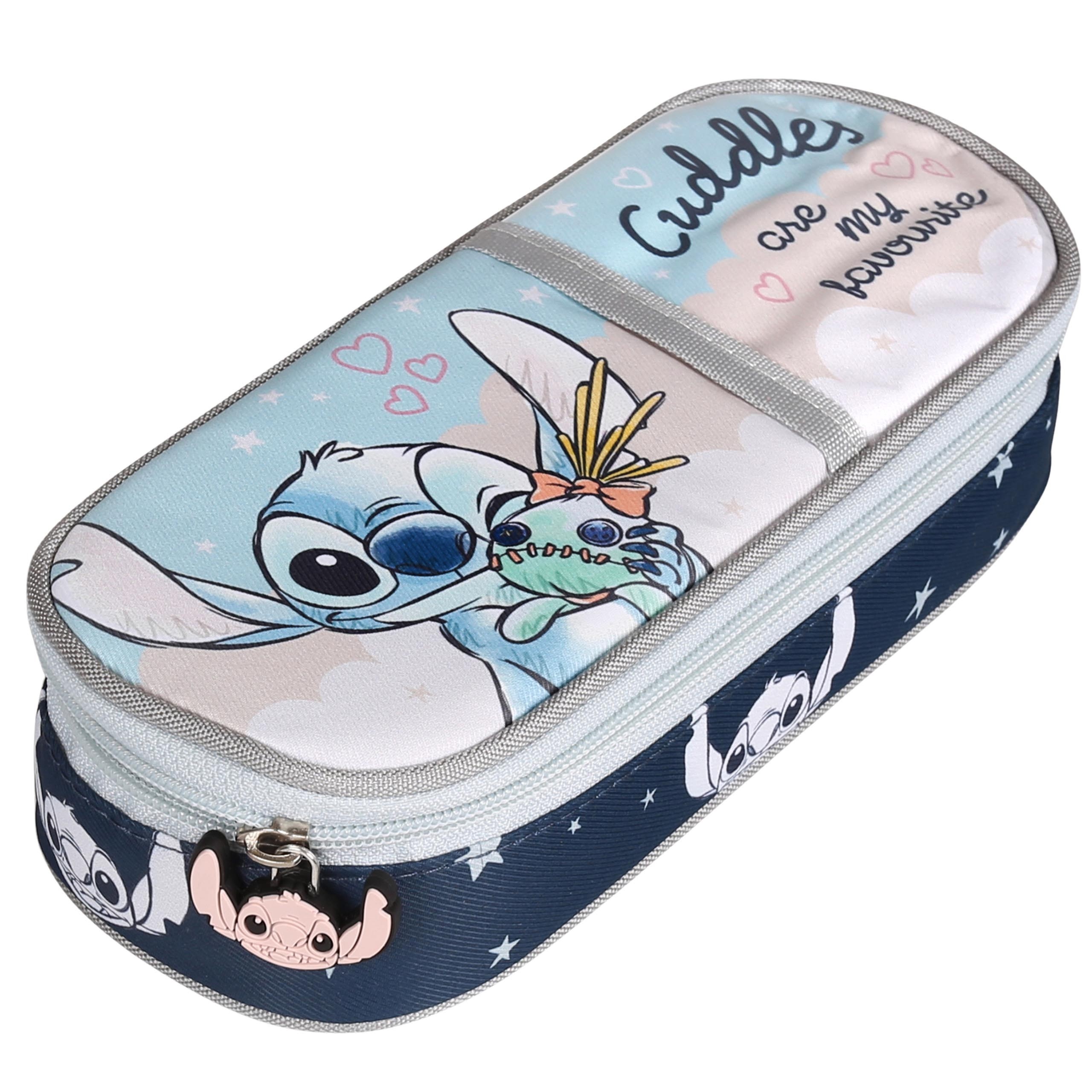 DISNEY Stitch KOMOROWY piórnik szkolny, Usztywniana saszetka OWALNA dla dziewczynki 6x22x10cm