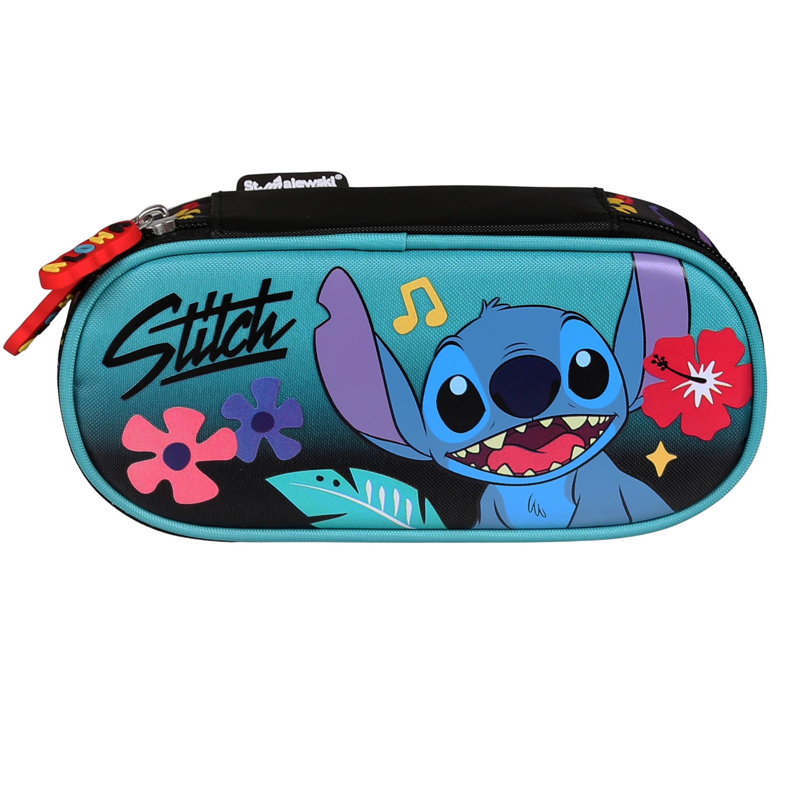 DISNEY Stitch Miętowo-czarny KOMOROWY piórnik szkolny, saszetka dla dziewczynki 5x20x9cm