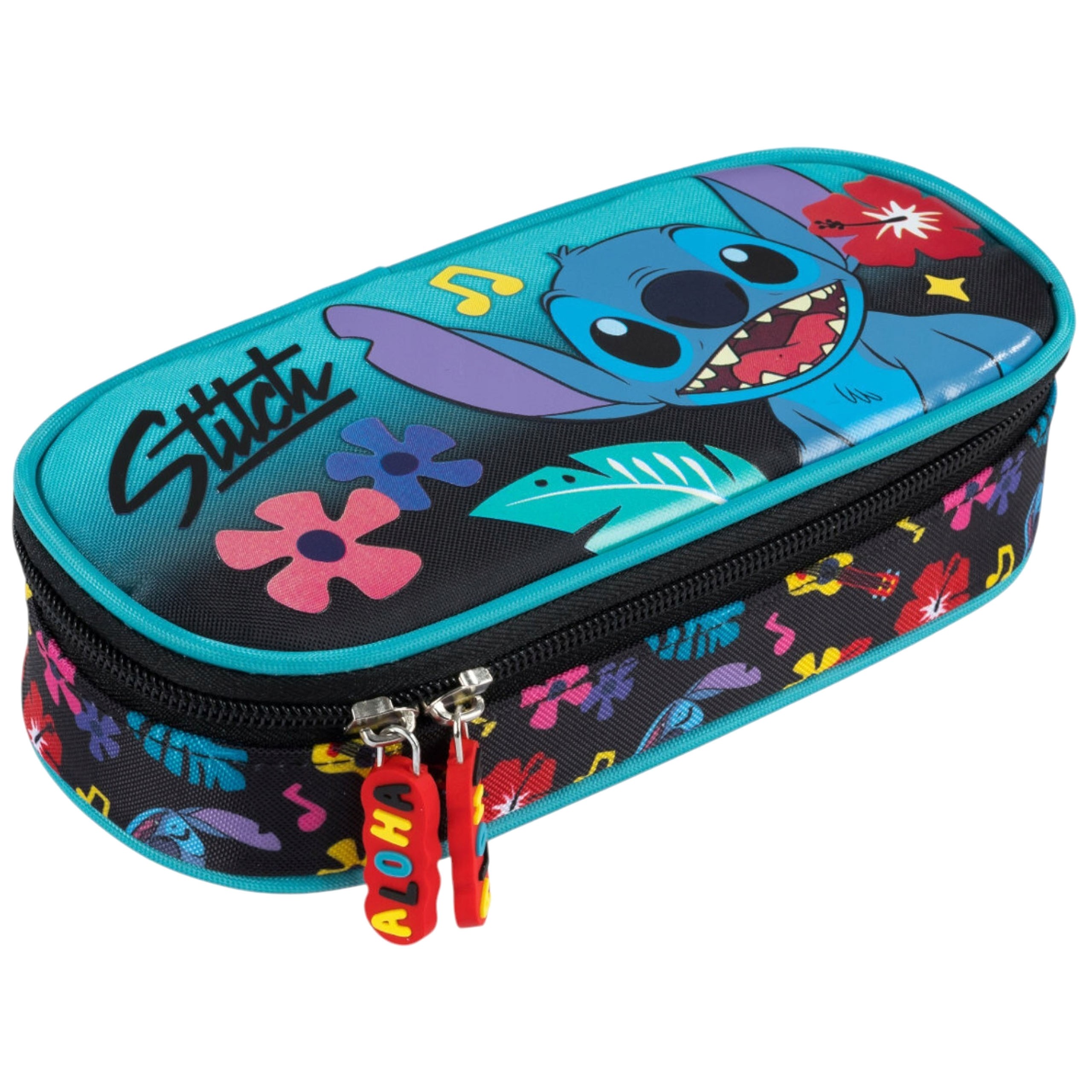 DISNEY Stitch Miętowo-czarny KOMOROWY piórnik szkolny, saszetka dla dziewczynki 5x20x9cm