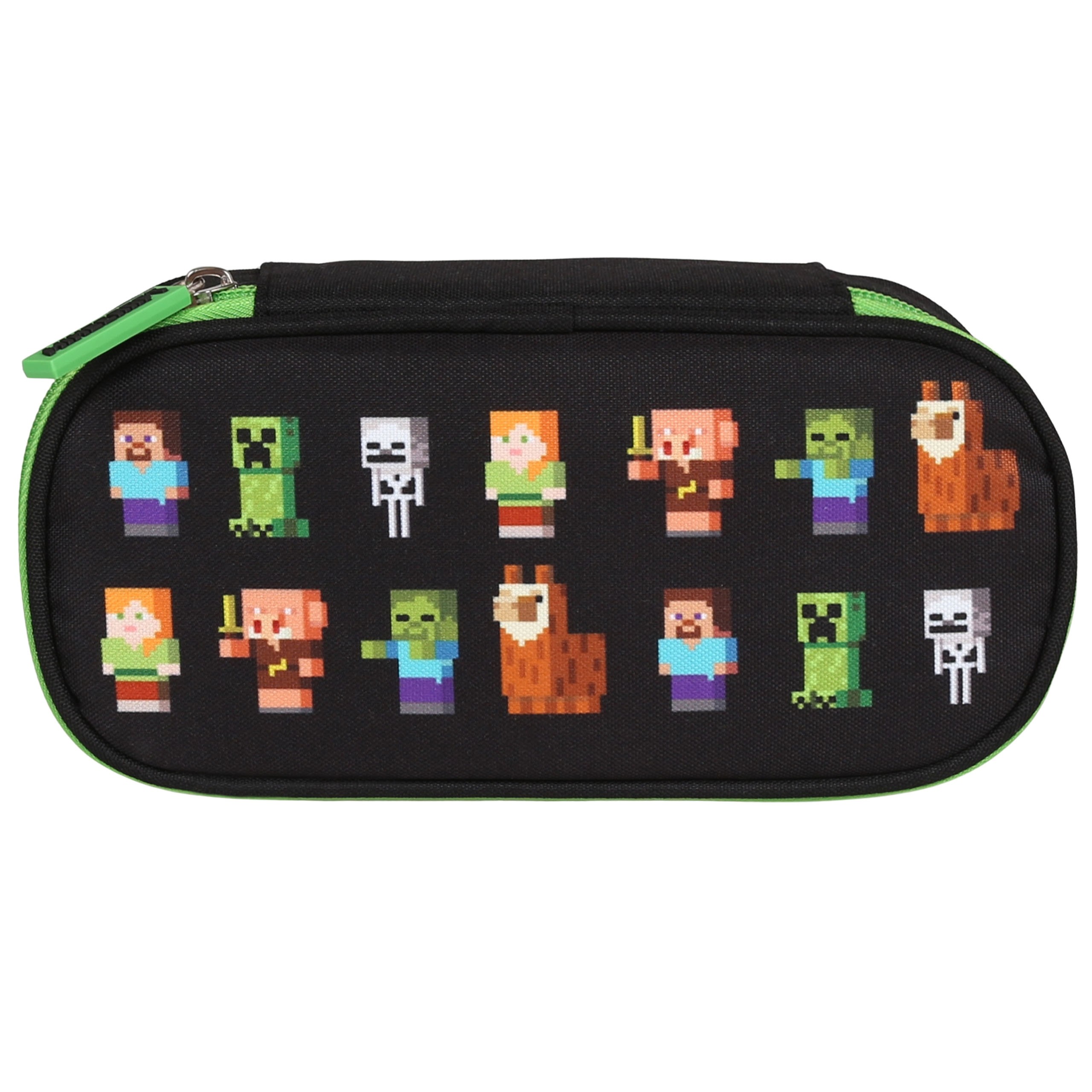 Minecraft Czarny KOMOROWY piórnik szkolny DLA GRACZA, saszetka OWAL dla chłopca 5x21x10cm