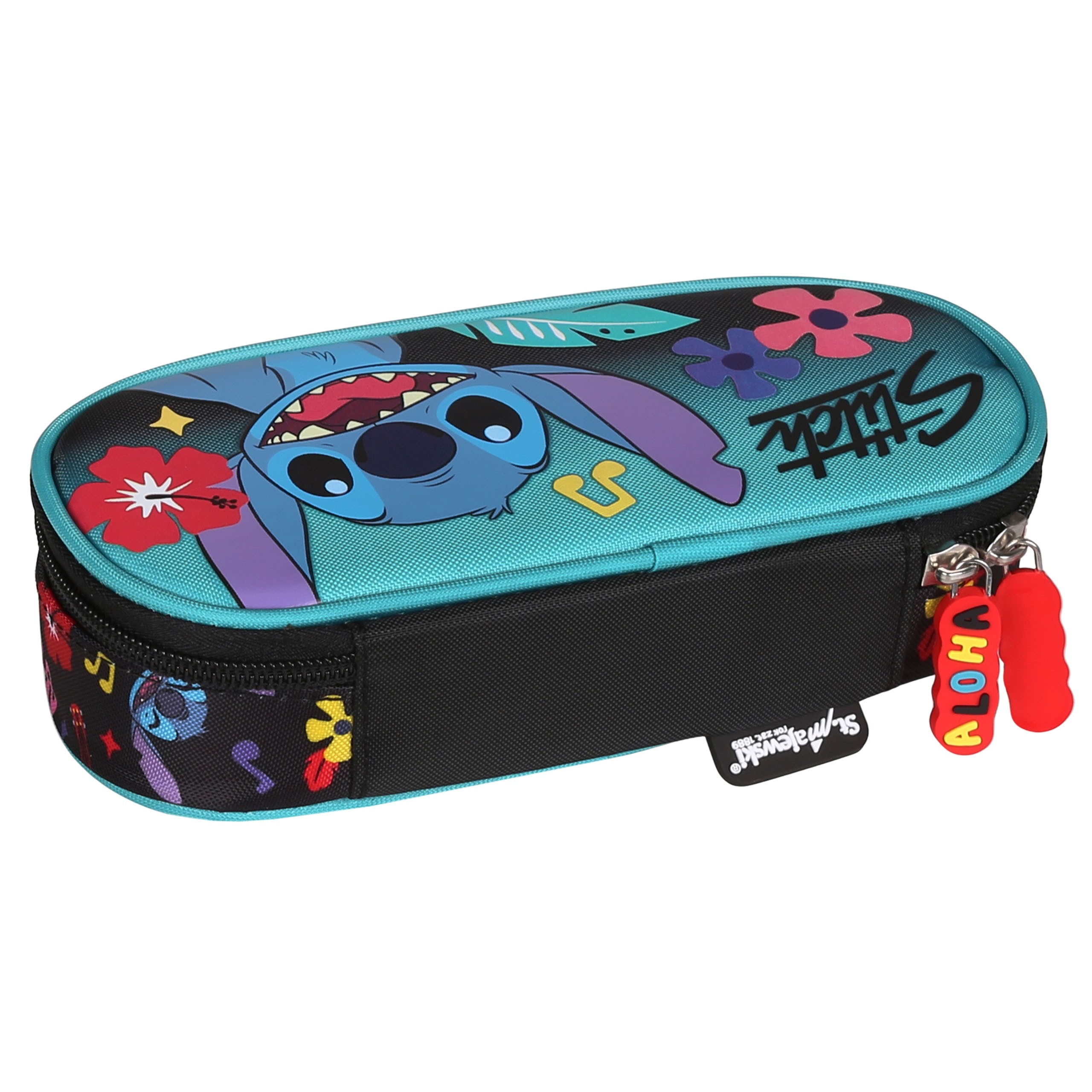 DISNEY Stitch Miętowo-czarny KOMOROWY piórnik szkolny, saszetka dla dziewczynki 5x20x9cm