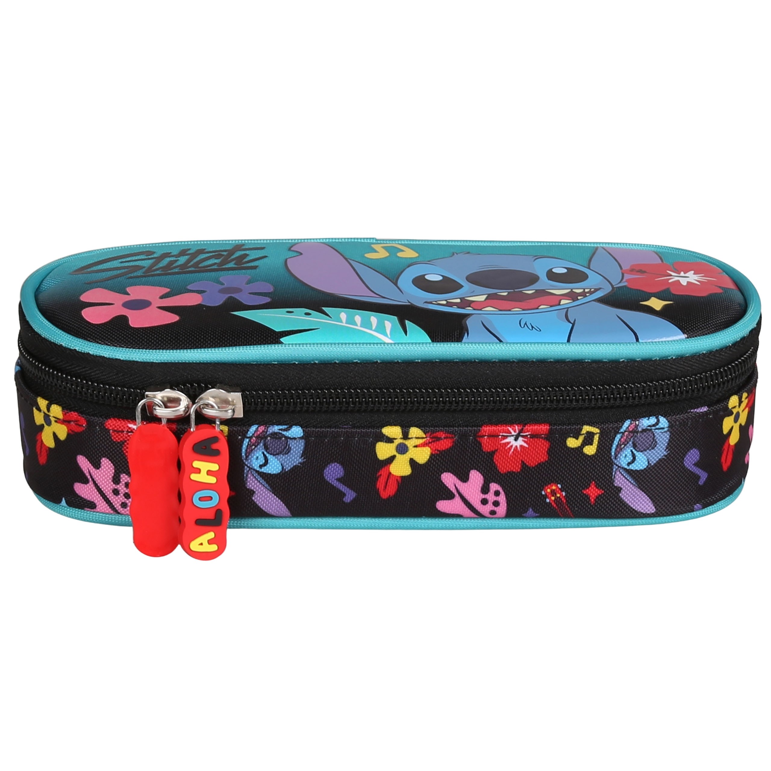 DISNEY Stitch Miętowo-czarny KOMOROWY piórnik szkolny, saszetka dla dziewczynki 5x20x9cm