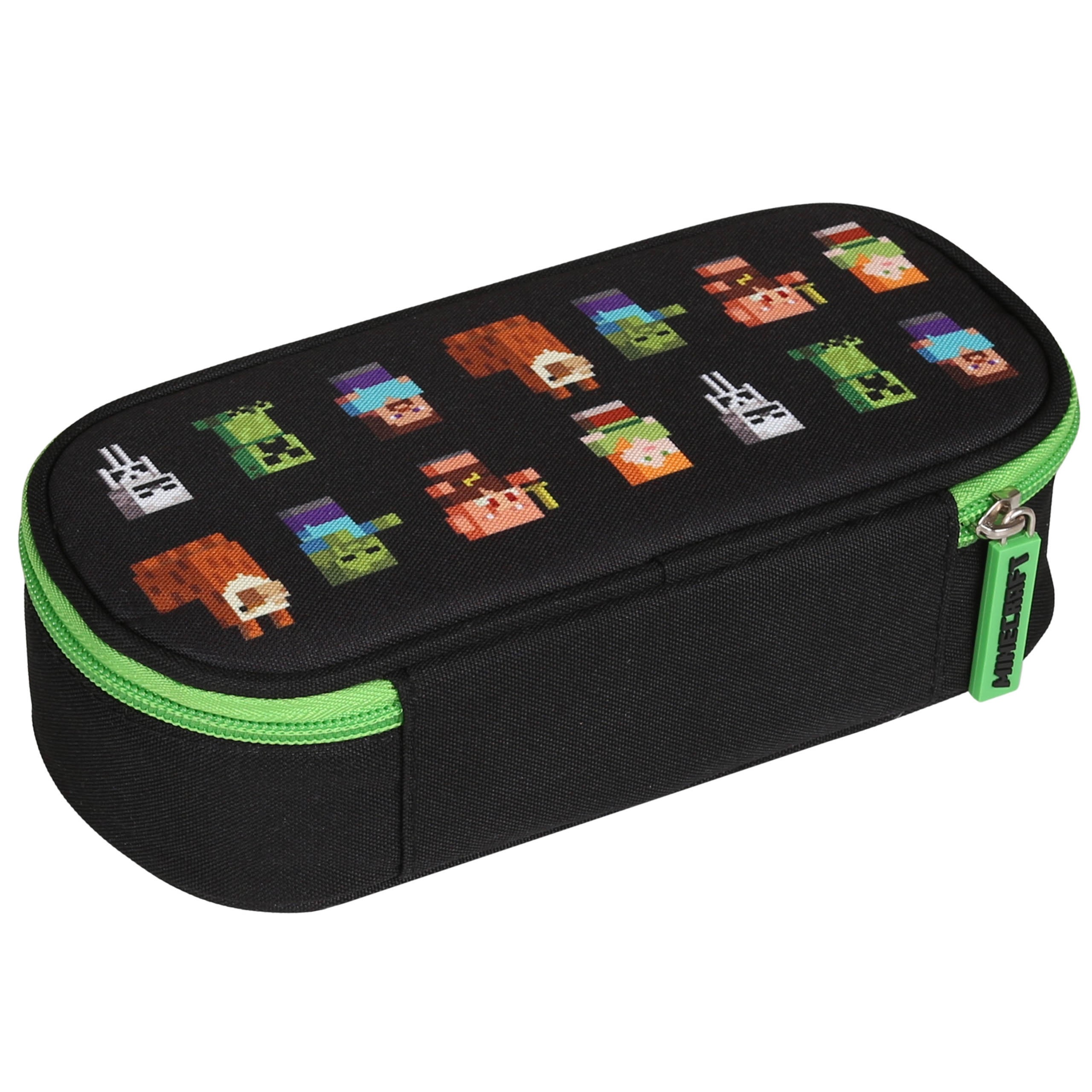 Minecraft Czarny KOMOROWY piórnik szkolny DLA GRACZA, saszetka OWAL dla chłopca 5x21x10cm