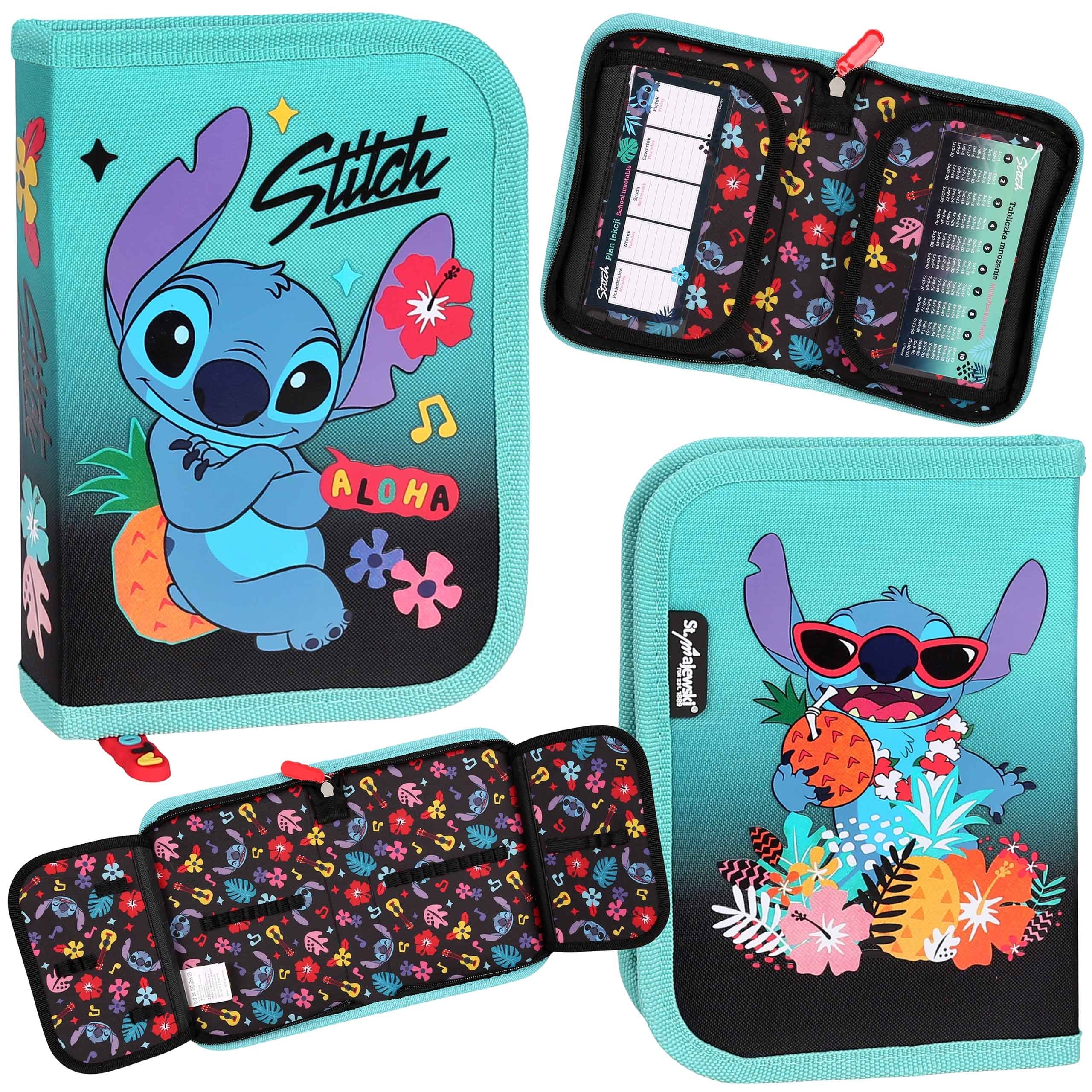 DISNEY Stitch Miętowy piórnik DWUKLAPOWY bez wyposażenia, ROZKŁADANY piórnik szkolny dla dziewczynki