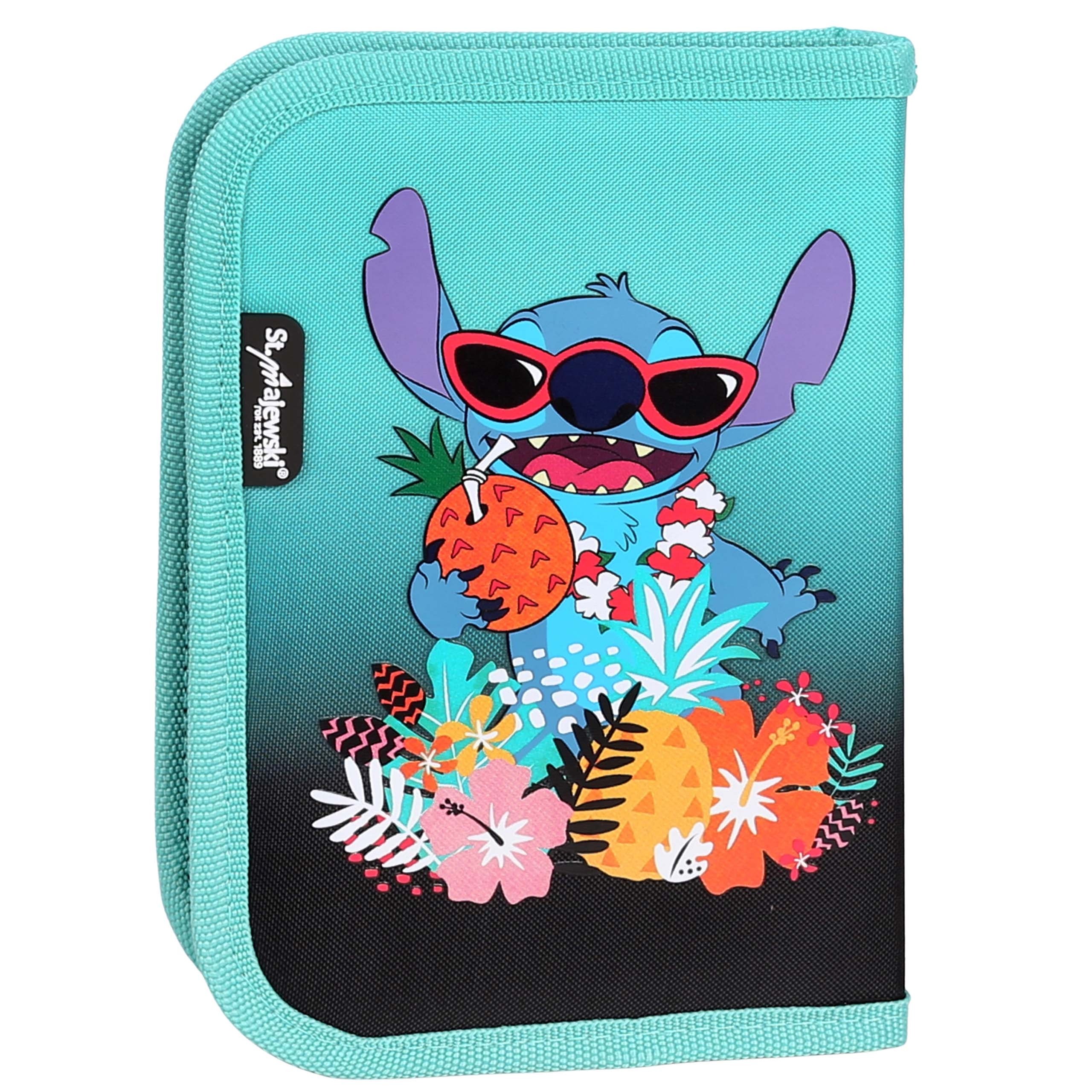 DISNEY Stitch Miętowy piórnik DWUKLAPOWY bez wyposażenia, ROZKŁADANY piórnik szkolny dla dziewczynki