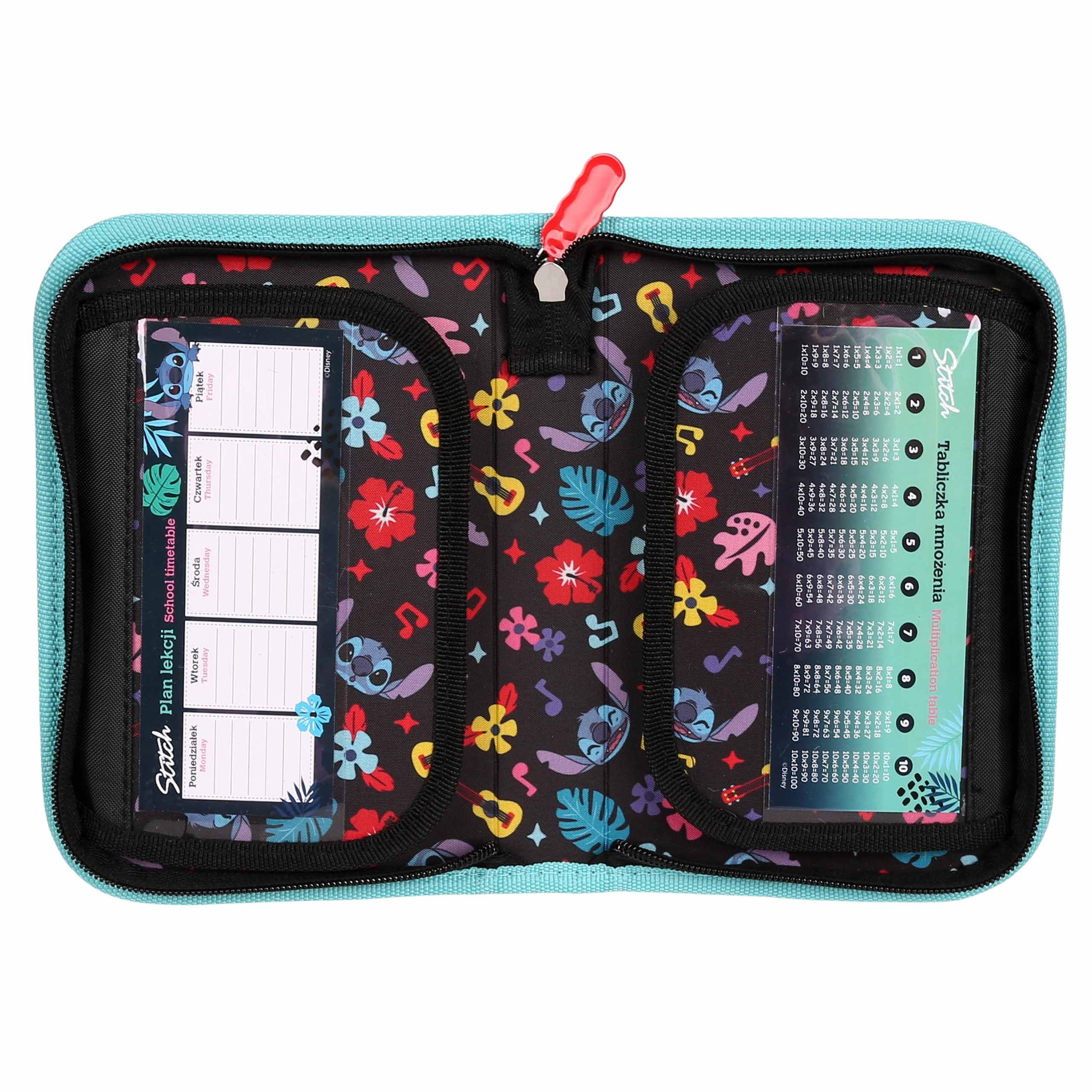 DISNEY Stitch Miętowy piórnik DWUKLAPOWY bez wyposażenia, ROZKŁADANY piórnik szkolny dla dziewczynki