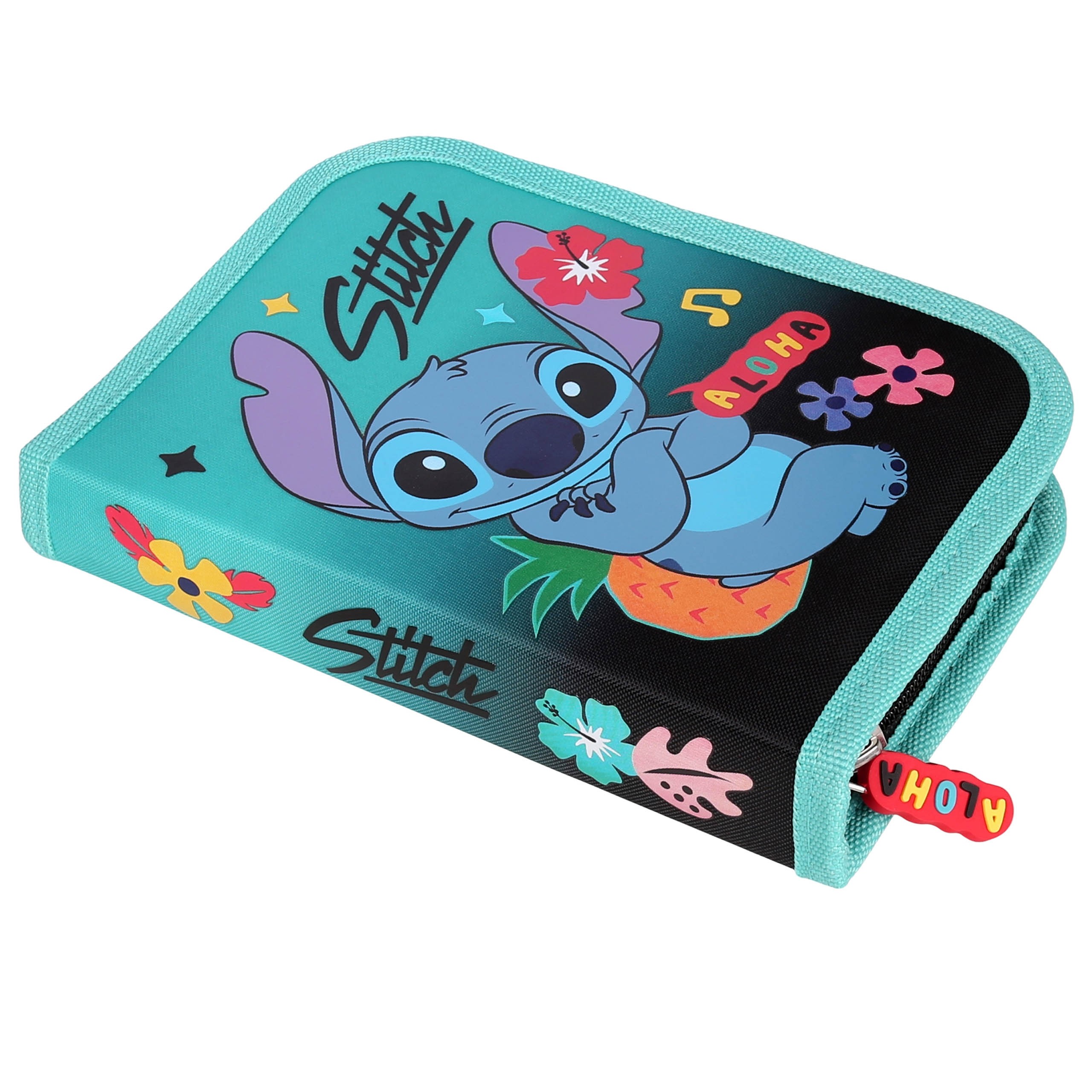 DISNEY Stitch Miętowy piórnik DWUKLAPOWY bez wyposażenia, ROZKŁADANY piórnik szkolny dla dziewczynki