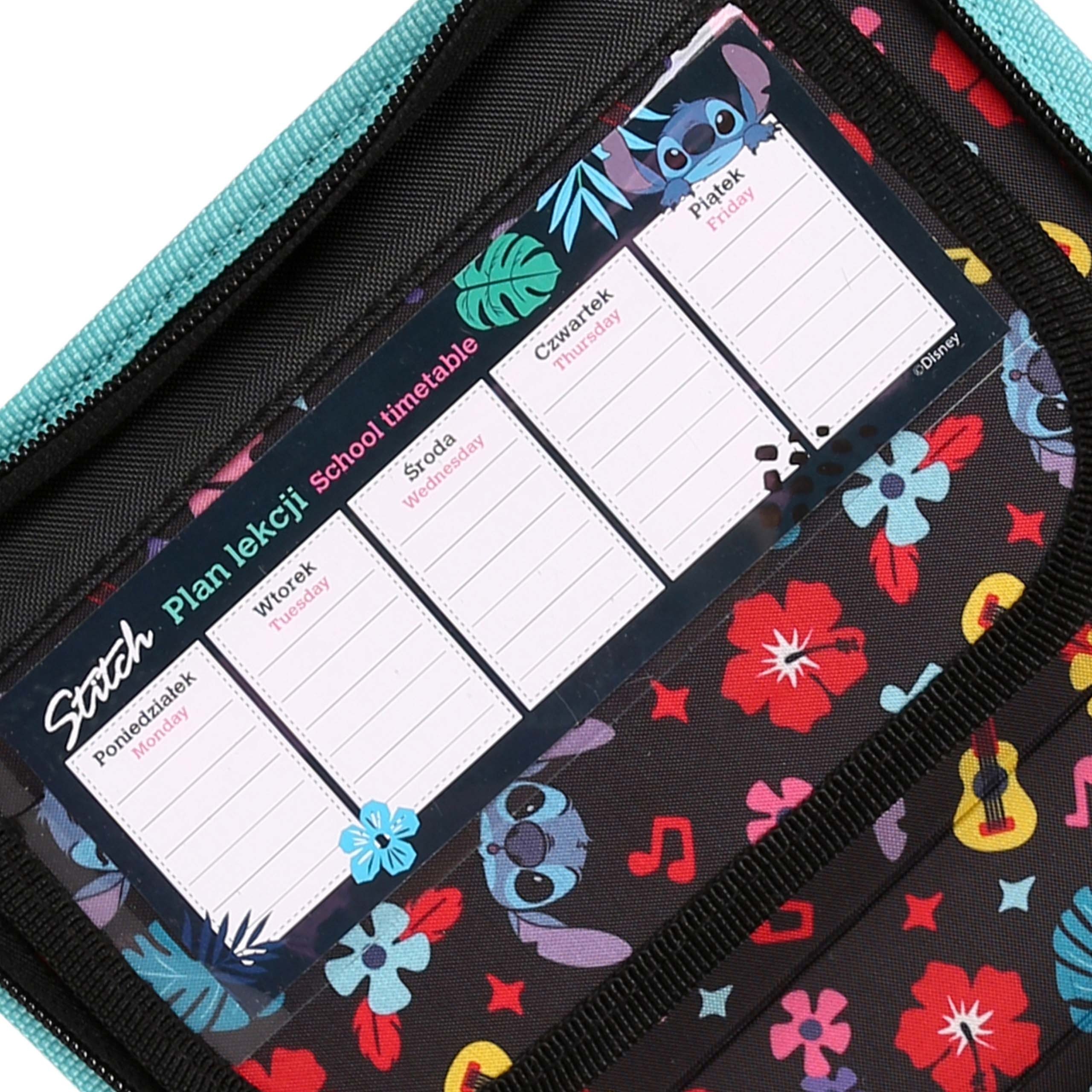 DISNEY Stitch Miętowy piórnik DWUKLAPOWY bez wyposażenia, ROZKŁADANY piórnik szkolny dla dziewczynki