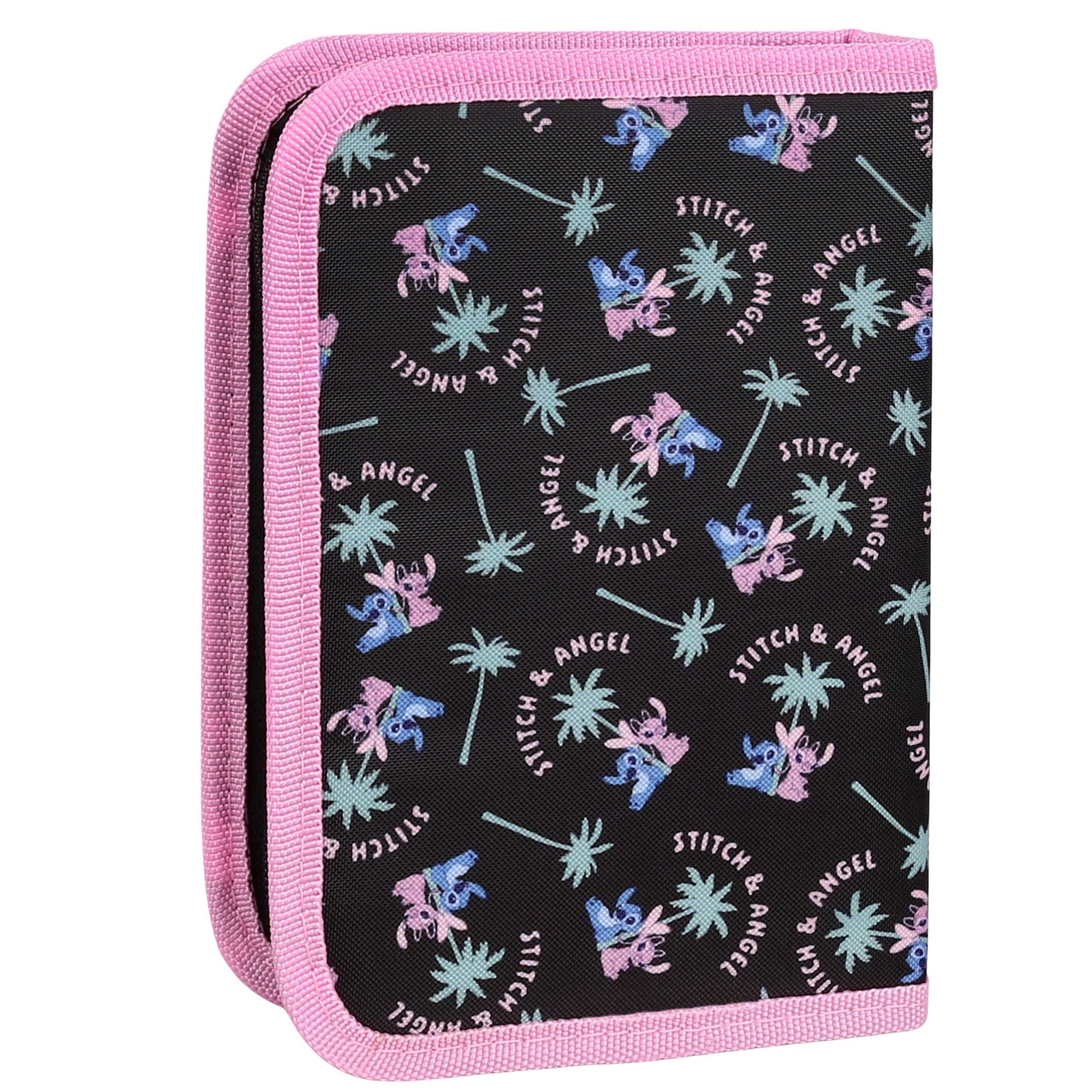 DISNEY Stitch Czarno-różowy piórnik dwuklapowy bez wyposażenia, ROZKŁADANY piórnik szkolny dla dziewczynki