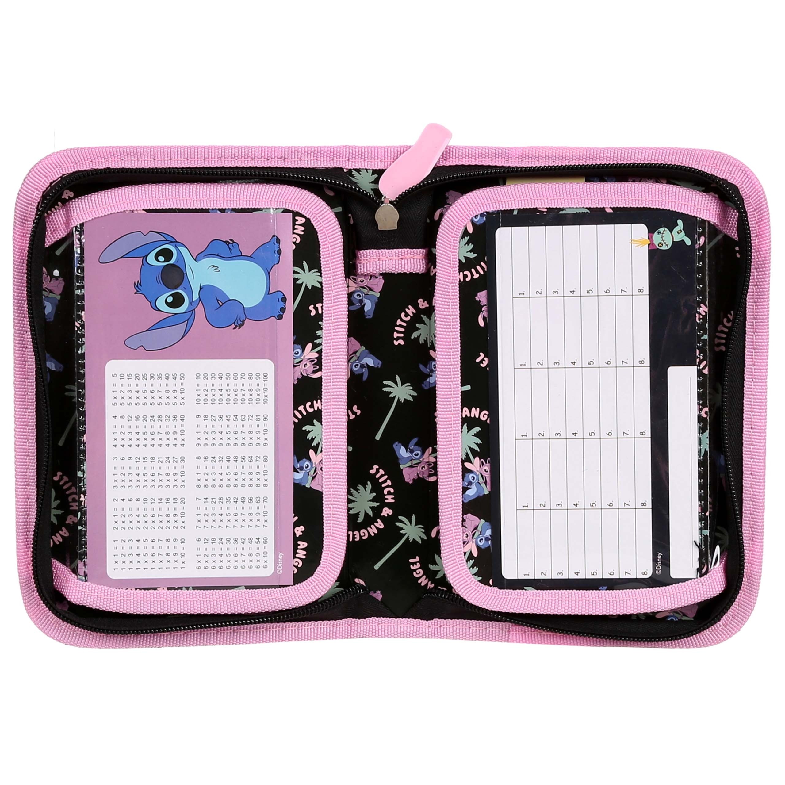 DISNEY Stitch Czarno-różowy piórnik dwuklapowy bez wyposażenia, ROZKŁADANY piórnik szkolny dla dziewczynki