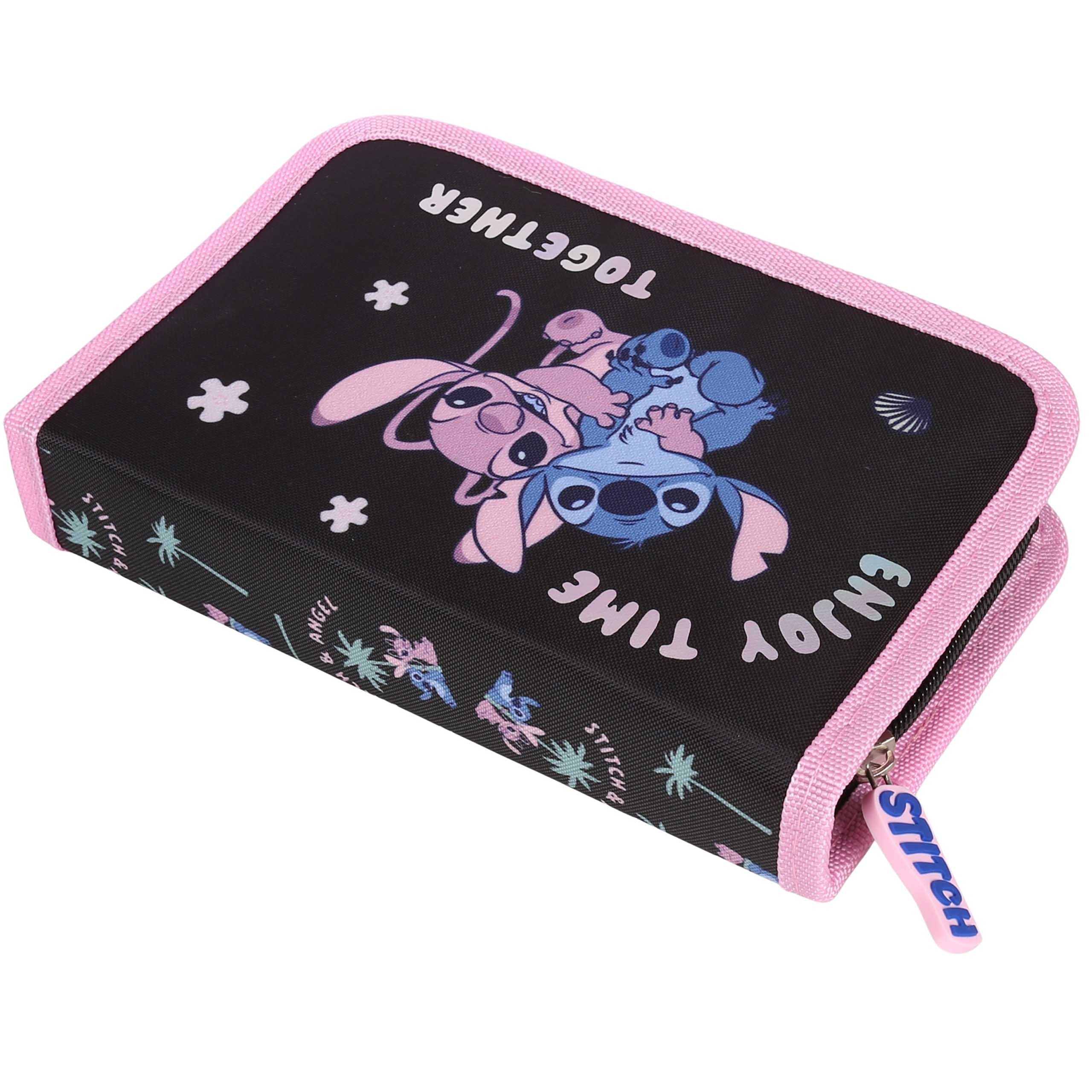 DISNEY Stitch Czarno-różowy piórnik dwuklapowy bez wyposażenia, ROZKŁADANY piórnik szkolny dla dziewczynki