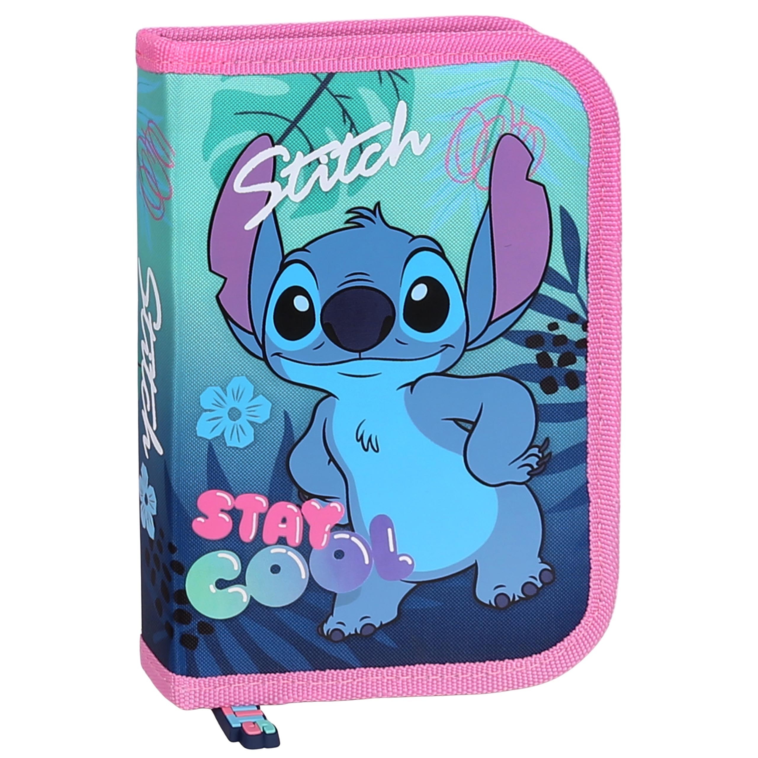 DISNEY Stitch Miętowo-różowy piórnik dwuklapowy bez wyposażenia, ROZKŁADANY piórnik szkolny dla dziewczynki