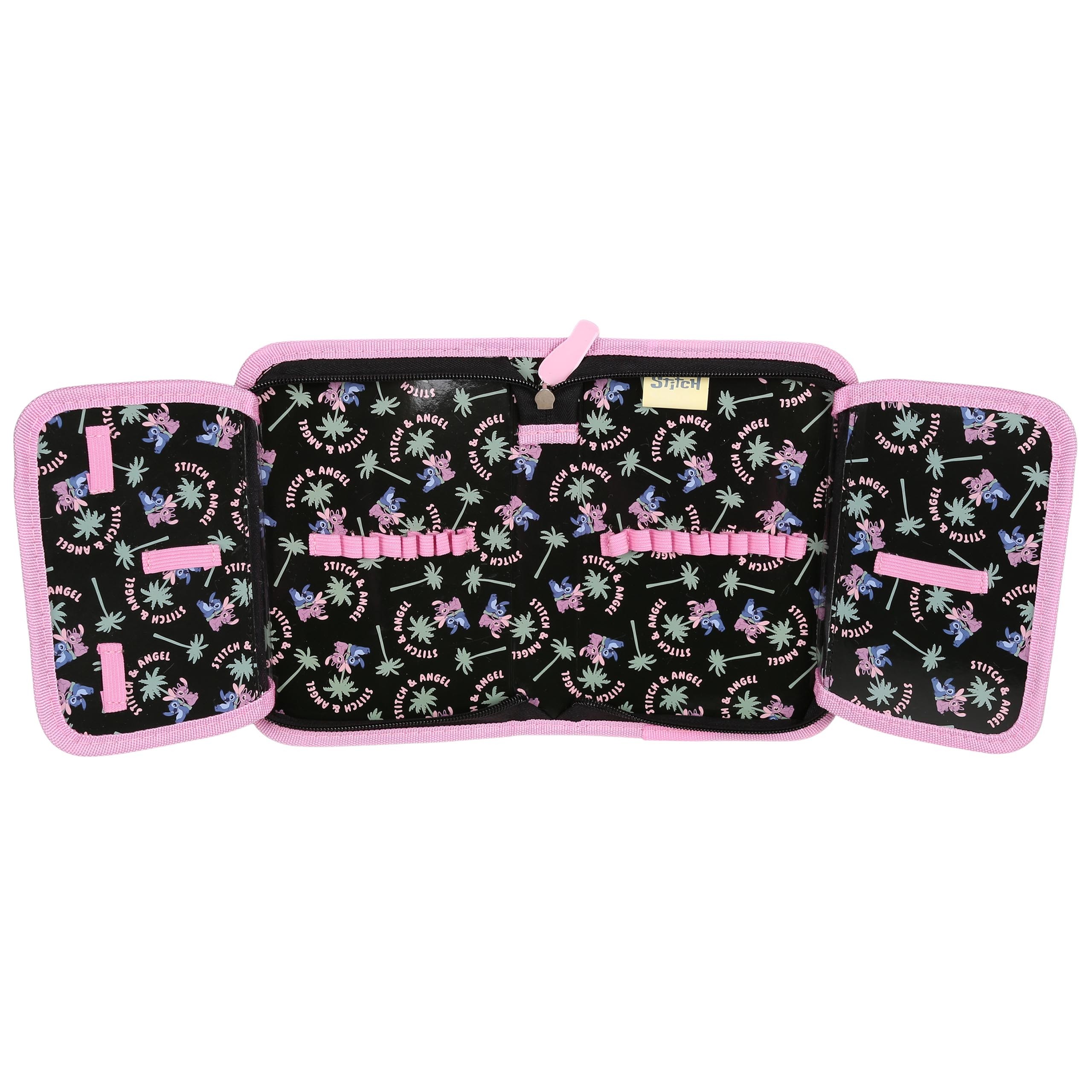DISNEY Stitch Czarno-różowy piórnik dwuklapowy bez wyposażenia, ROZKŁADANY piórnik szkolny dla dziewczynki