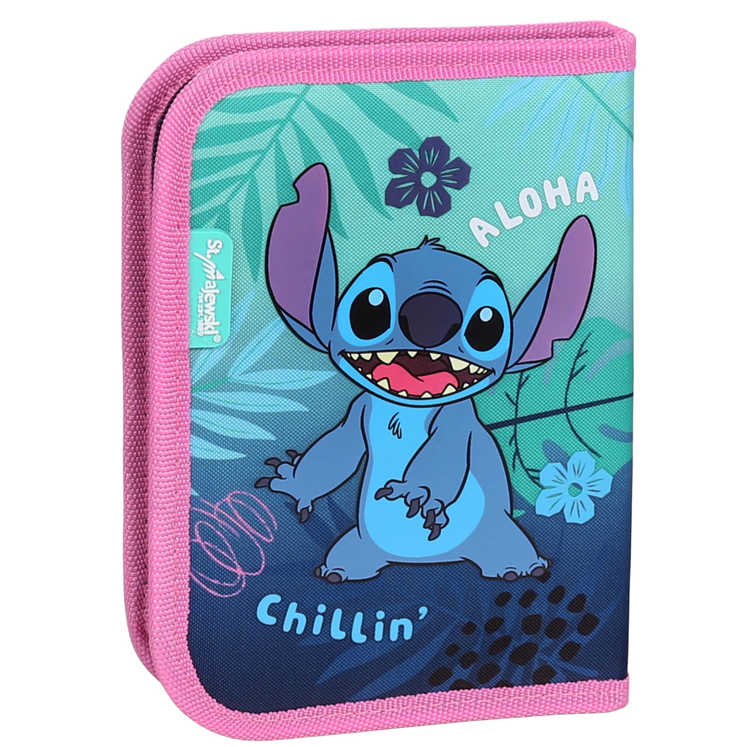 DISNEY Stitch Miętowo-różowy piórnik dwuklapowy bez wyposażenia, ROZKŁADANY piórnik szkolny dla dziewczynki