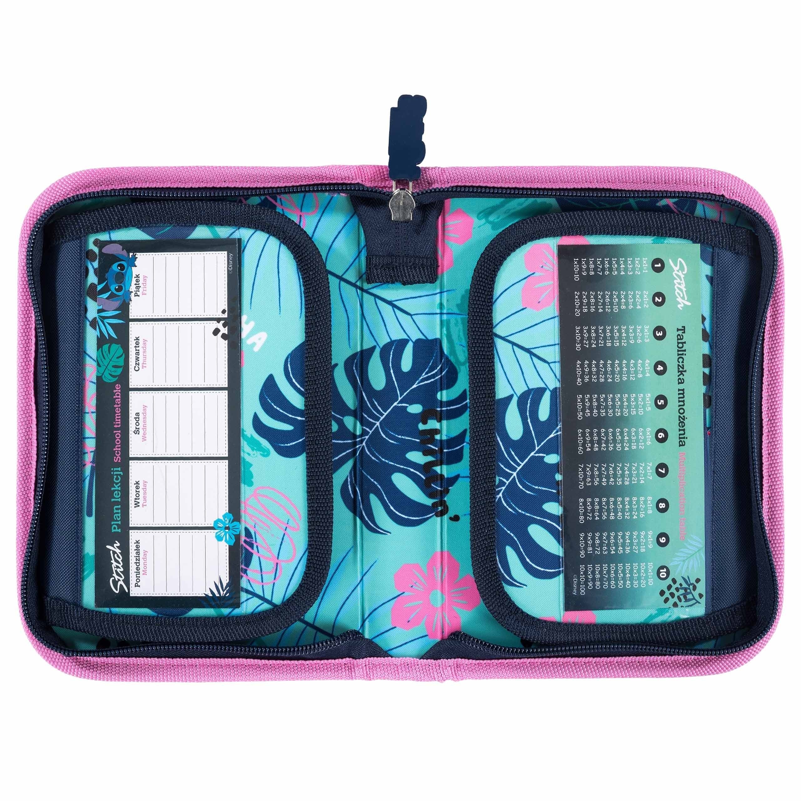 DISNEY Stitch Miętowo-różowy piórnik dwuklapowy bez wyposażenia, ROZKŁADANY piórnik szkolny dla dziewczynki