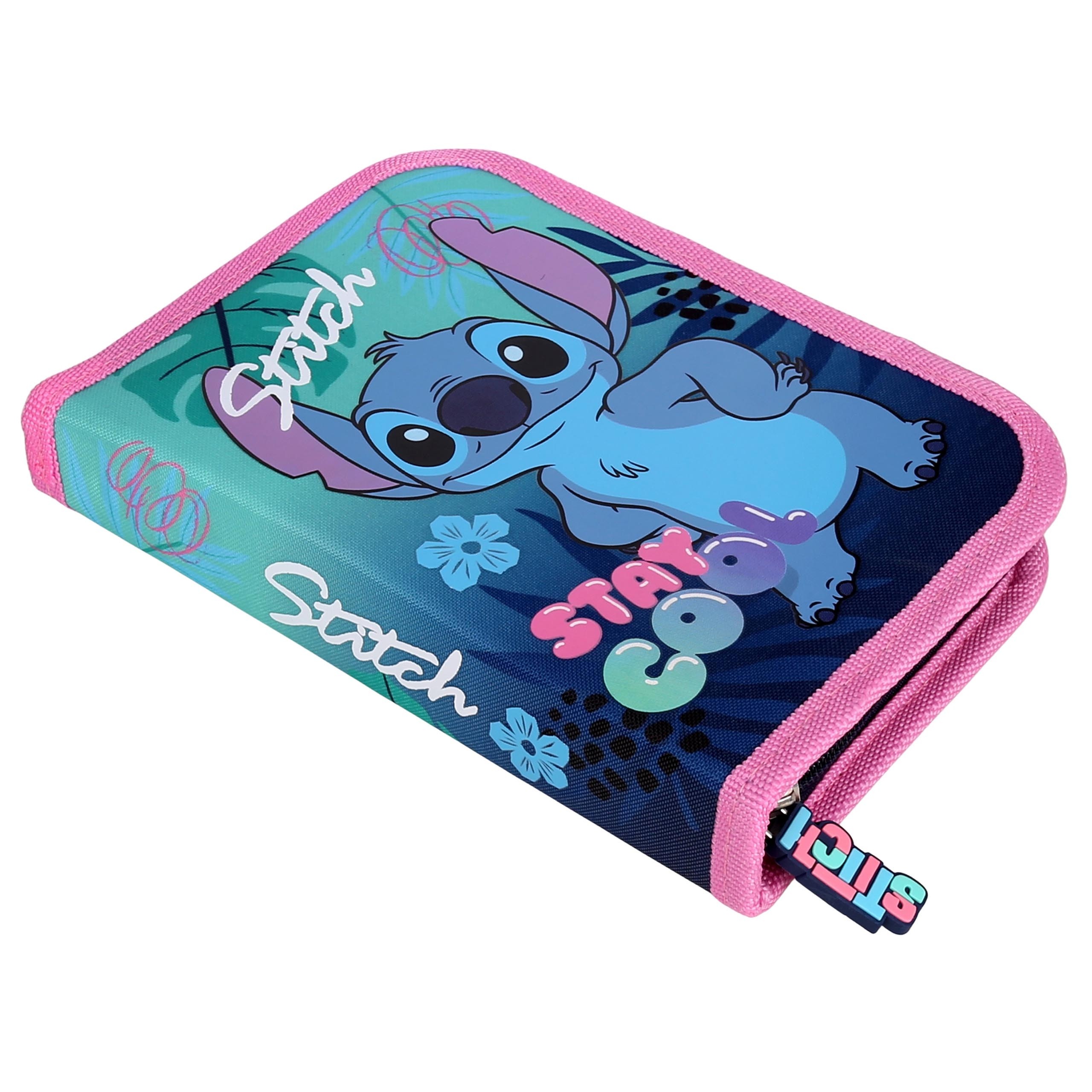 DISNEY Stitch Miętowo-różowy piórnik dwuklapowy bez wyposażenia, ROZKŁADANY piórnik szkolny dla dziewczynki