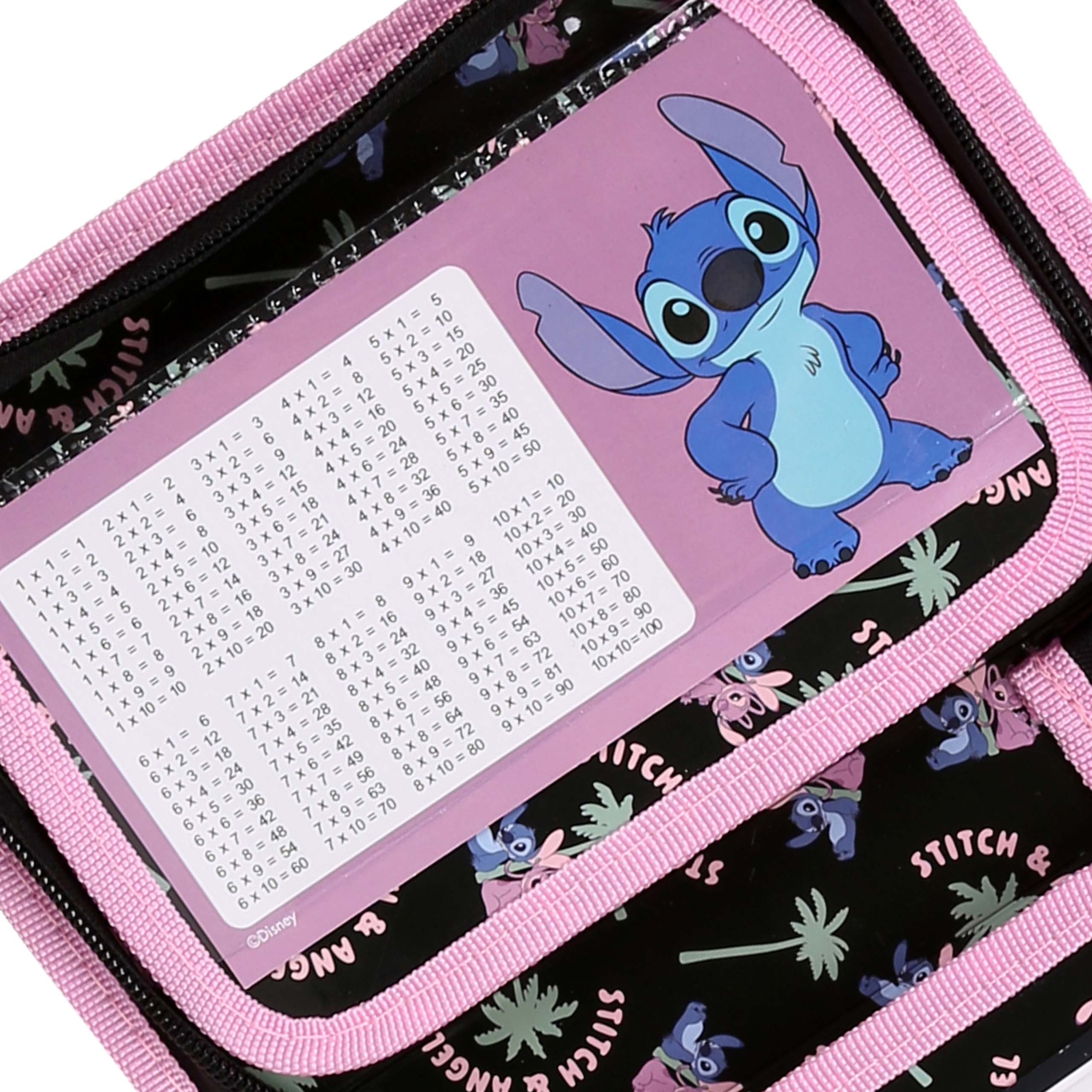 DISNEY Stitch Czarno-różowy piórnik dwuklapowy bez wyposażenia, ROZKŁADANY piórnik szkolny dla dziewczynki
