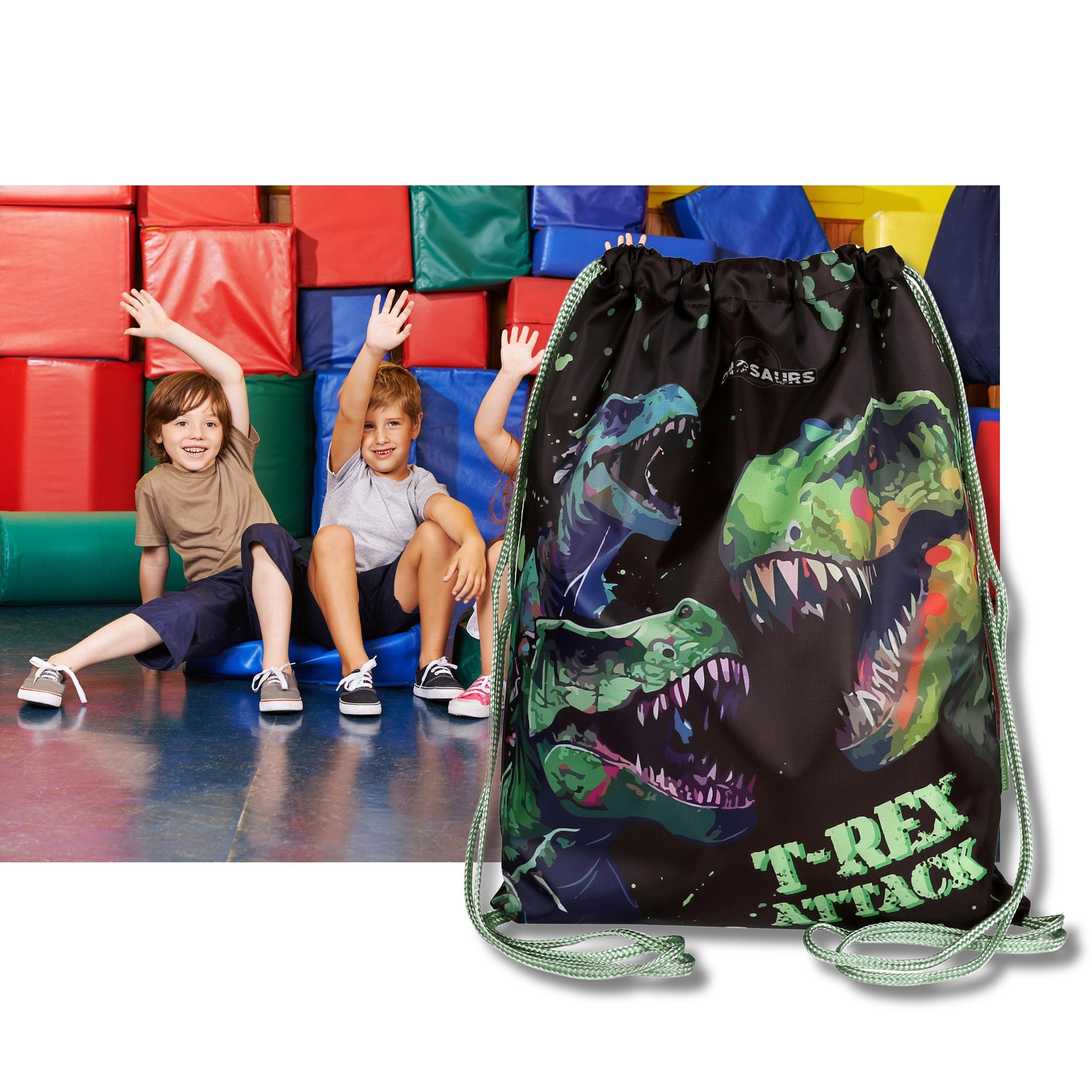 Dinozaury Worek na buty dla chłopca, worek szkolny NA WF na obuwie, TRENINGOWY 34x43 cm