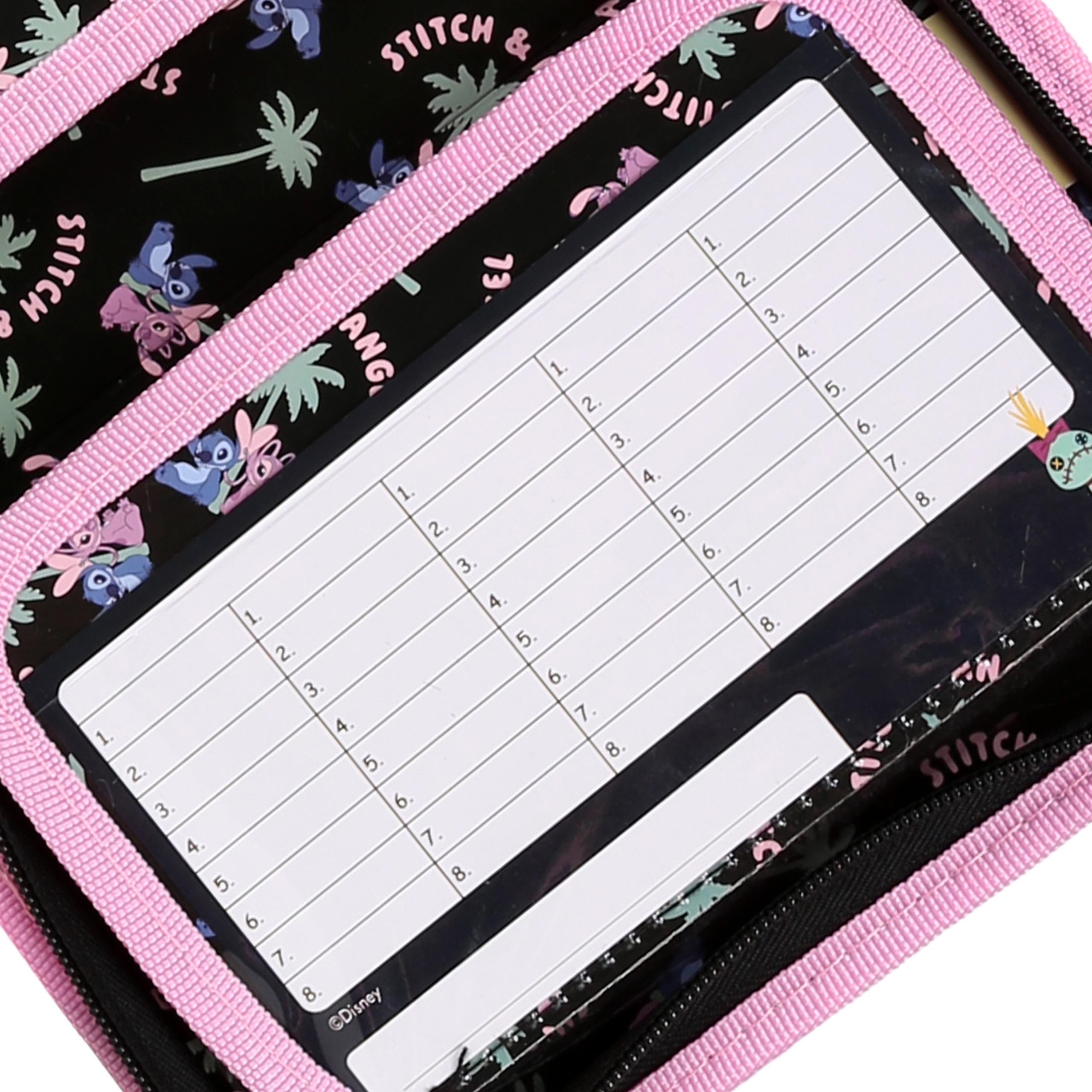 DISNEY Stitch Czarno-różowy piórnik dwuklapowy bez wyposażenia, ROZKŁADANY piórnik szkolny dla dziewczynki